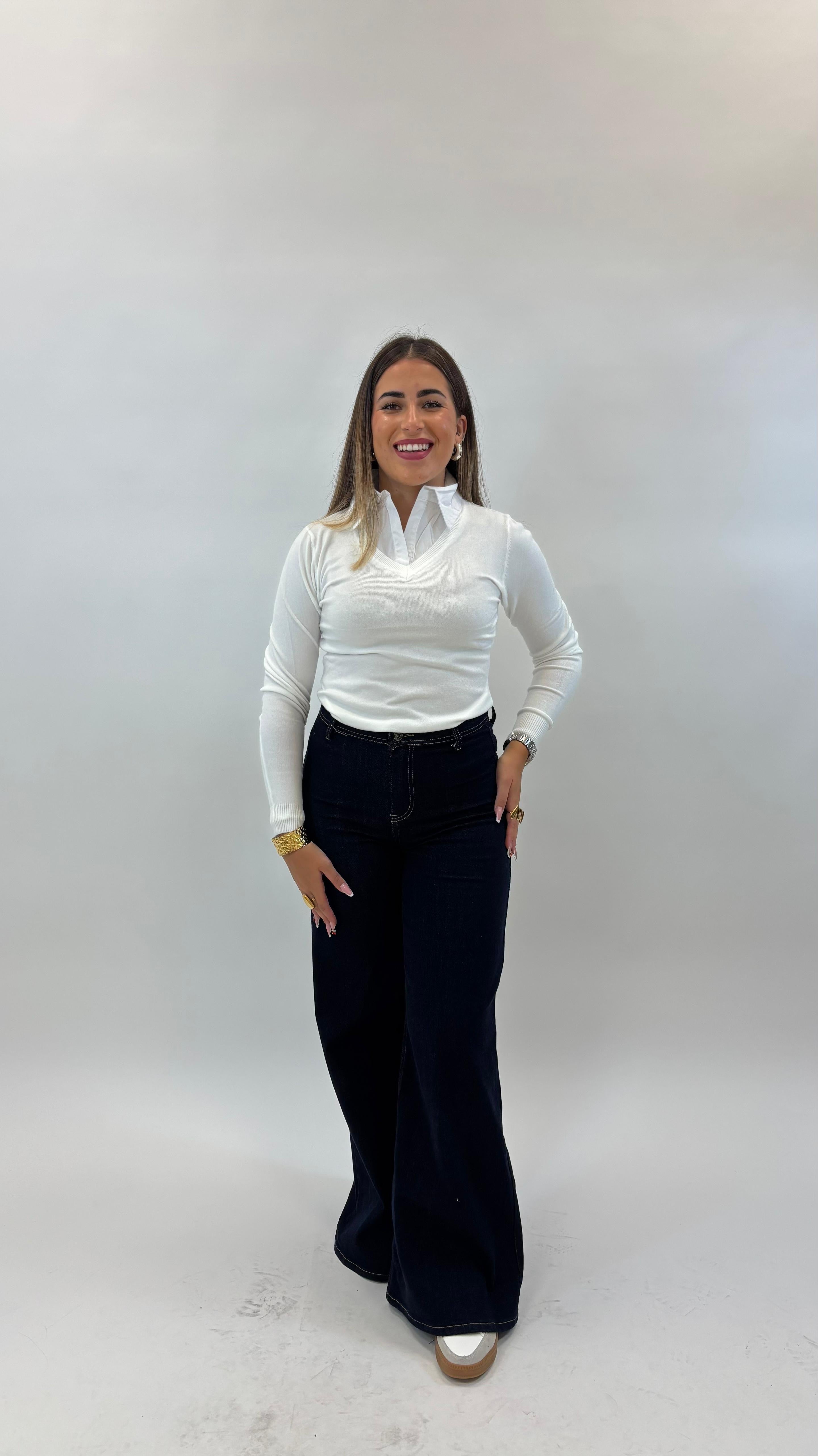 Pull Camicia Cucita Bianco
