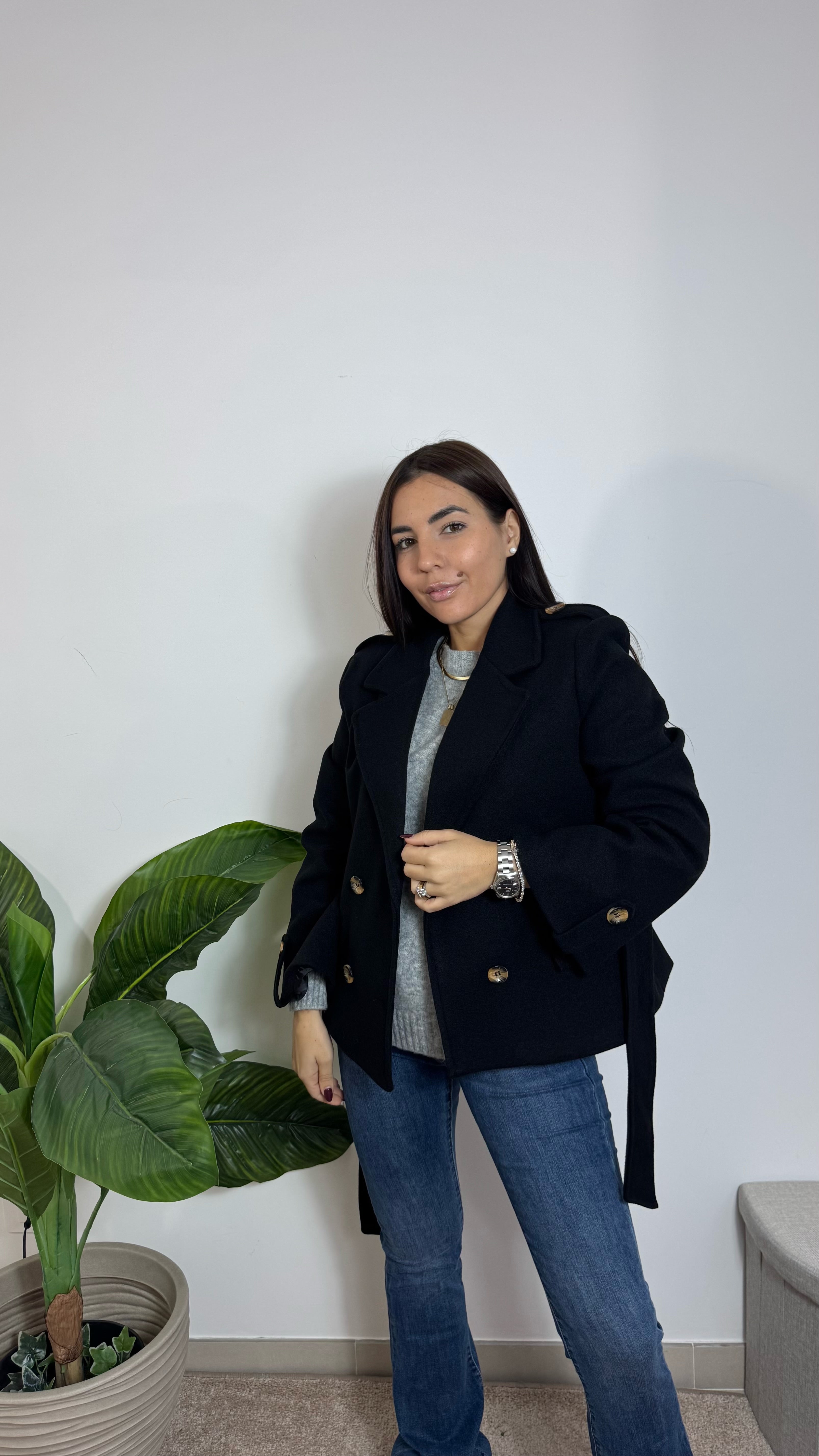 Mini Coat Con Cinta Nero