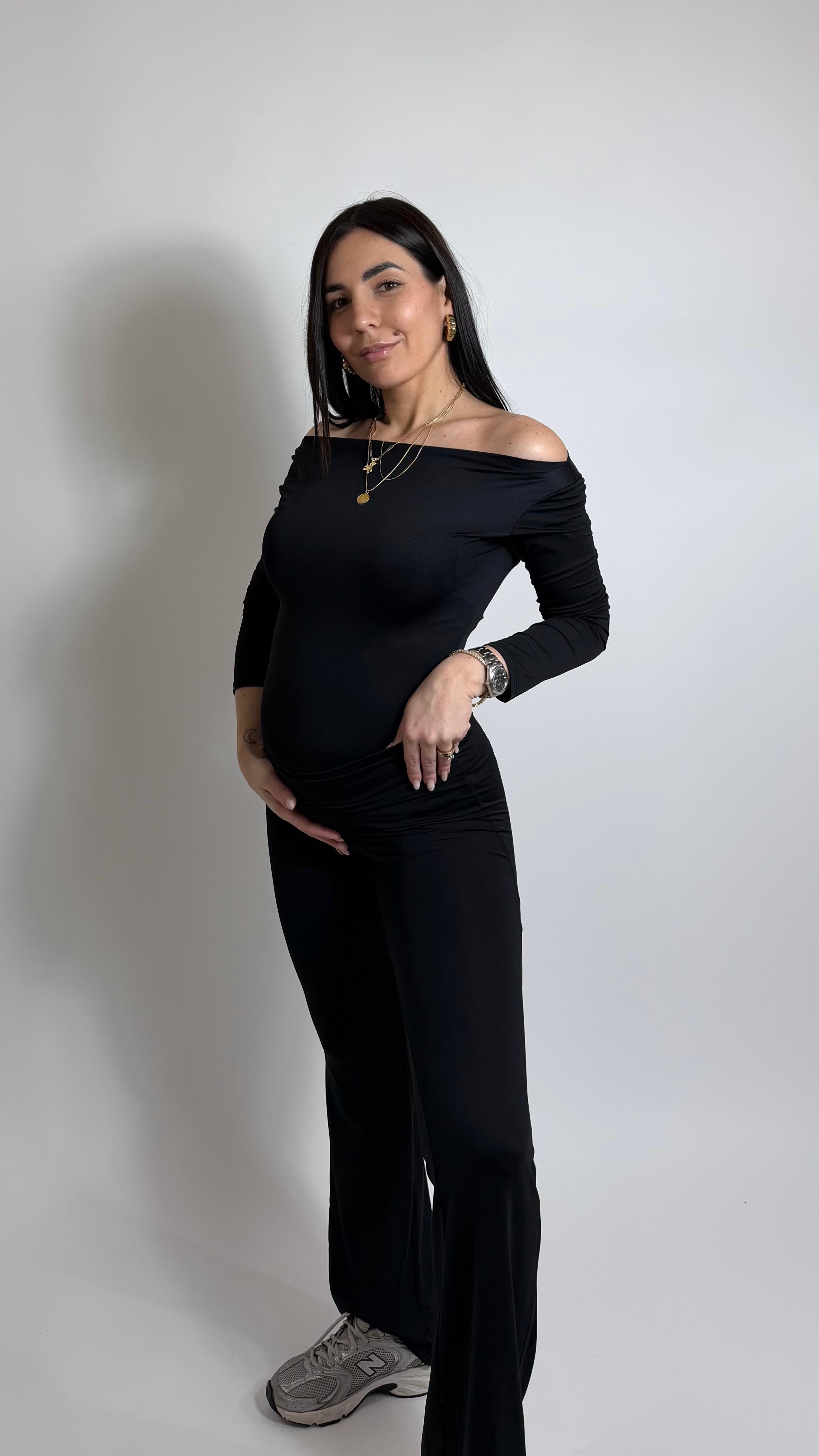 Maglia Second Skin Scollo Ampio / Nera