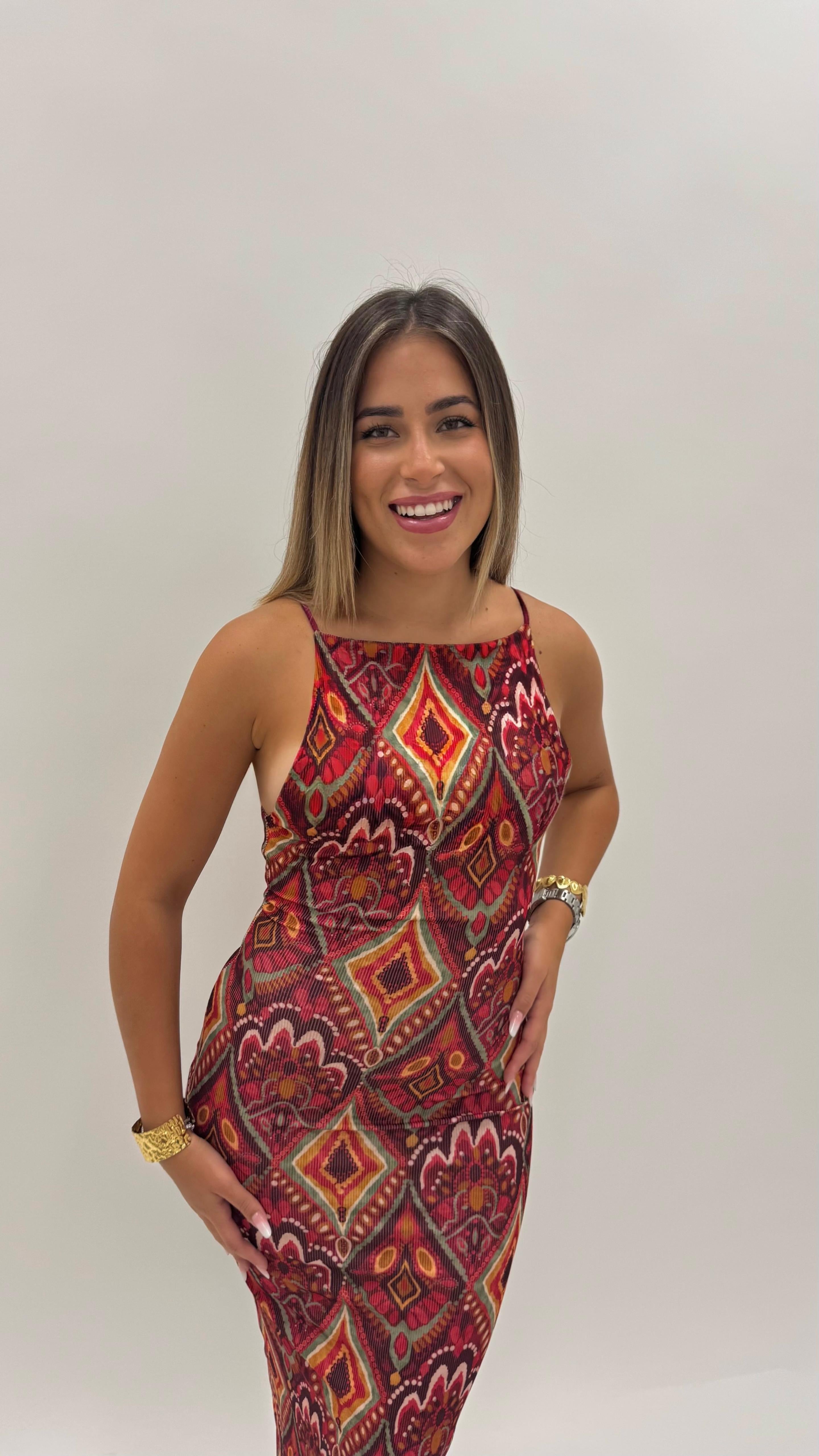 Abito Boho Stampa Rosso India