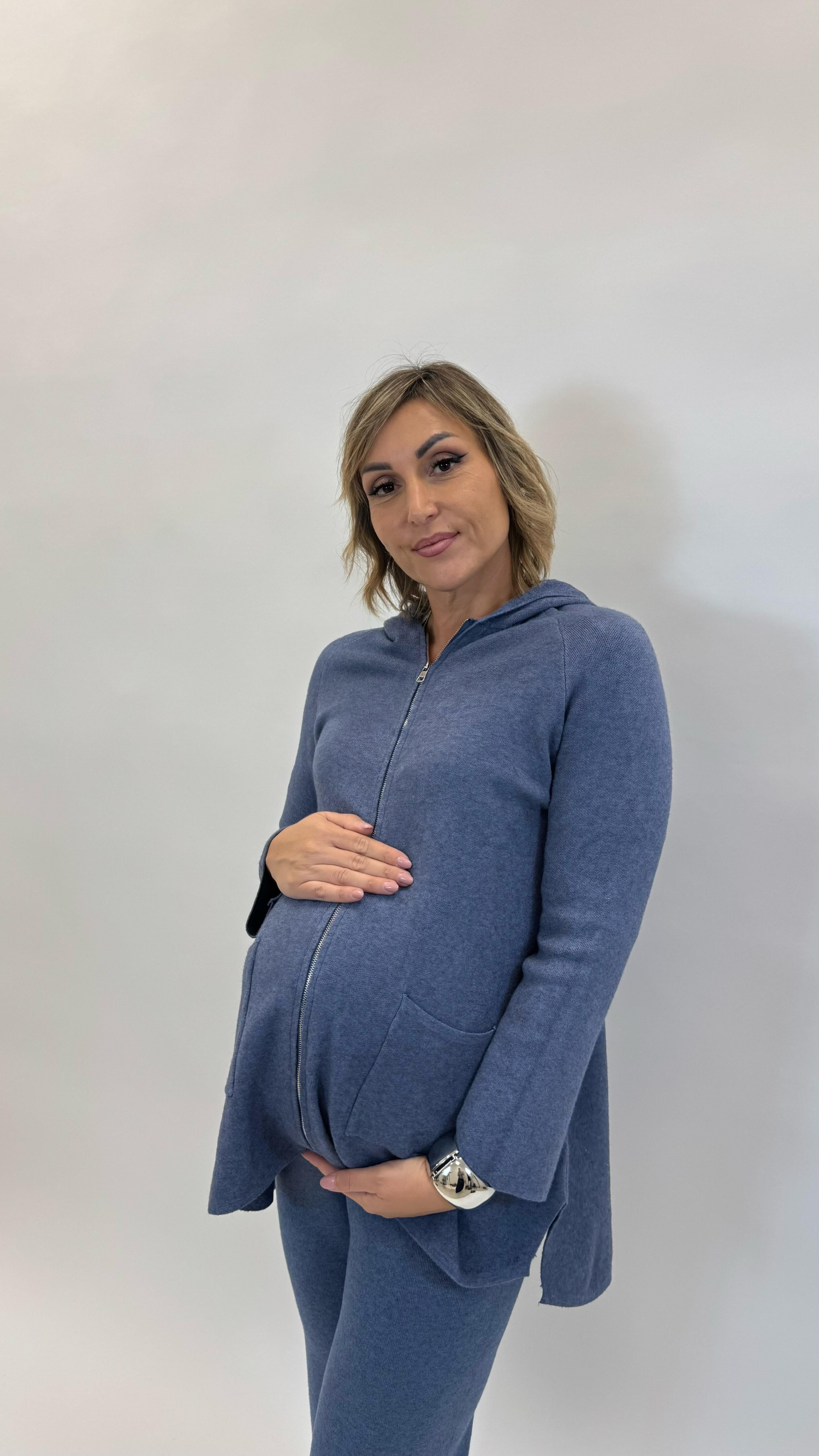 Maxi Pull con Zip Ceruleo