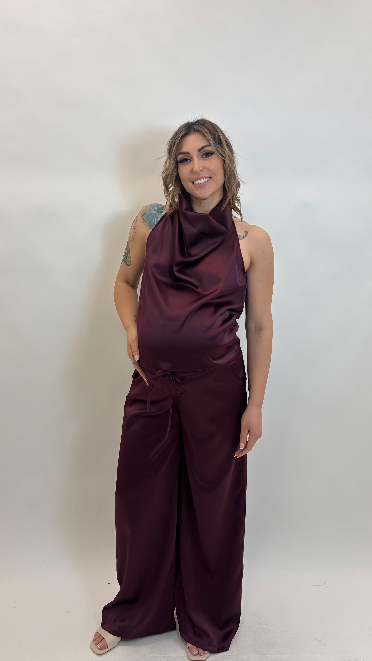 Set Silk Top & Pants Burgundy