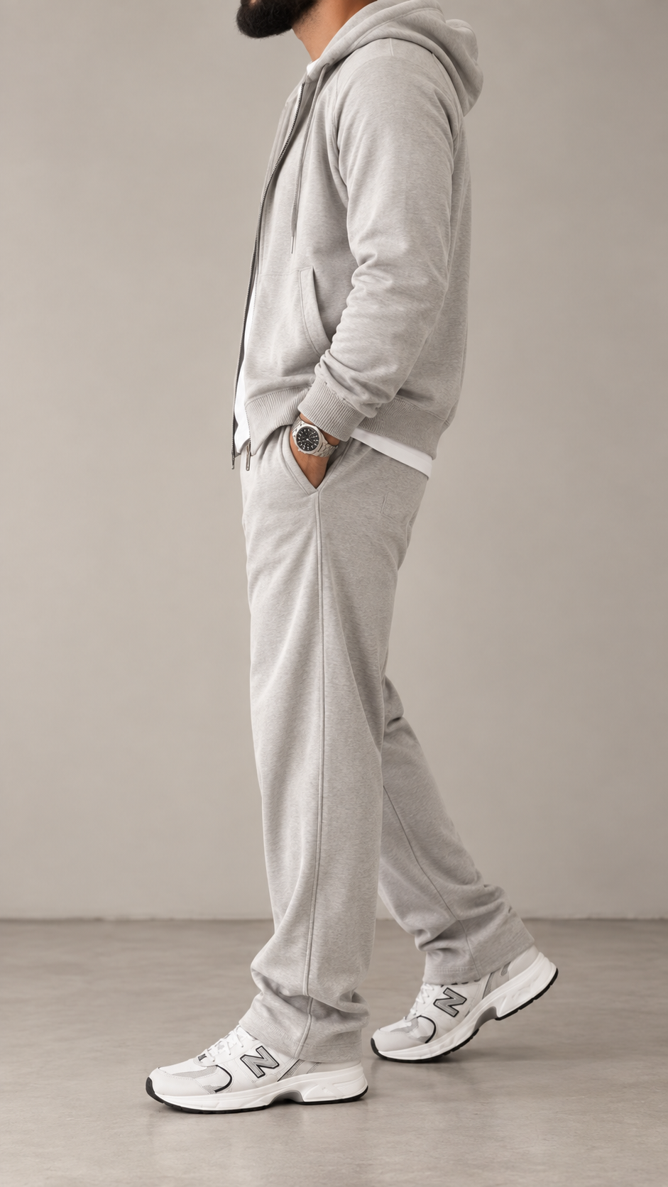 Felpa con Zip e Cappuccio Light Grey