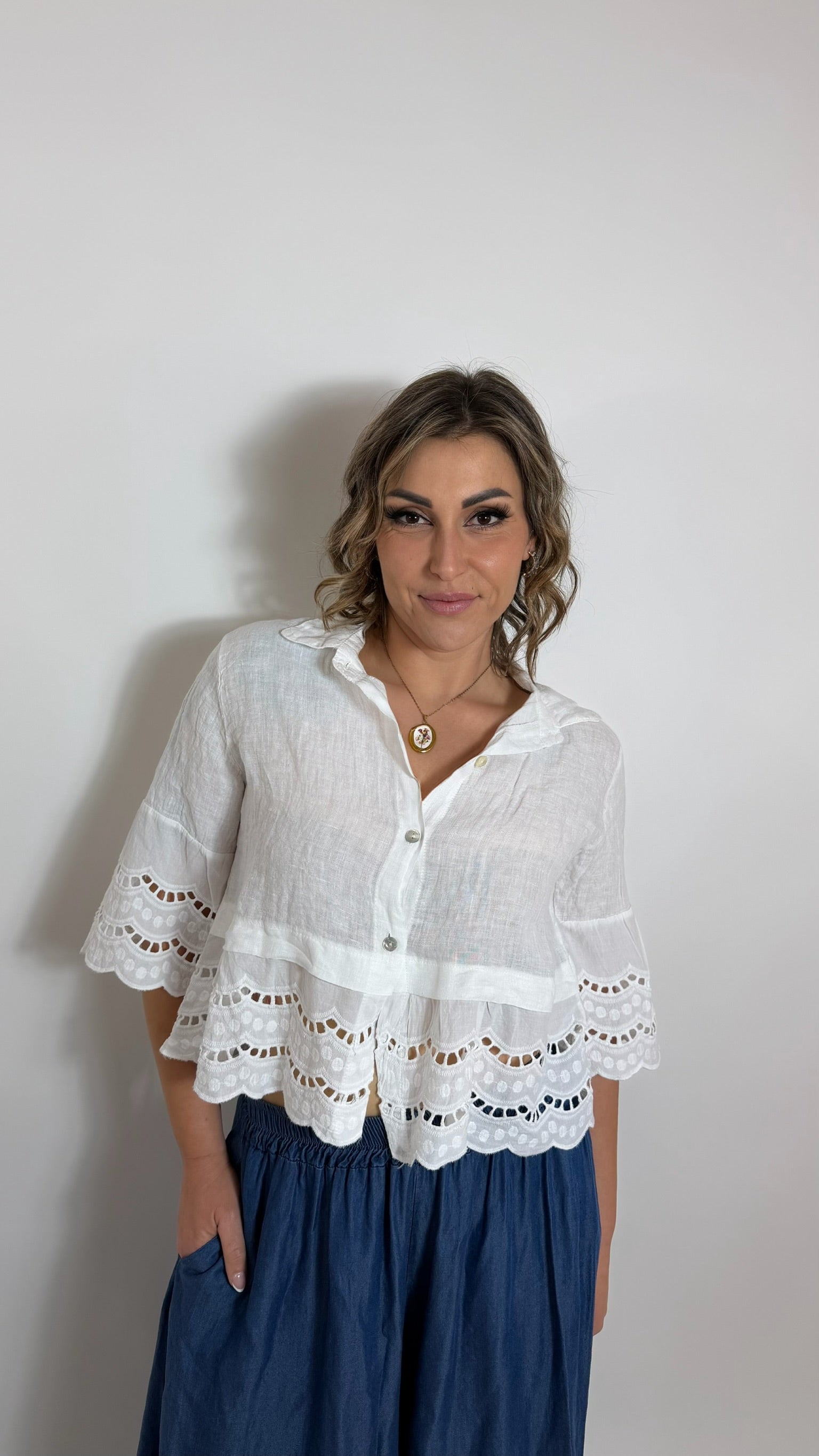 Camicia Crop Lino Bianca