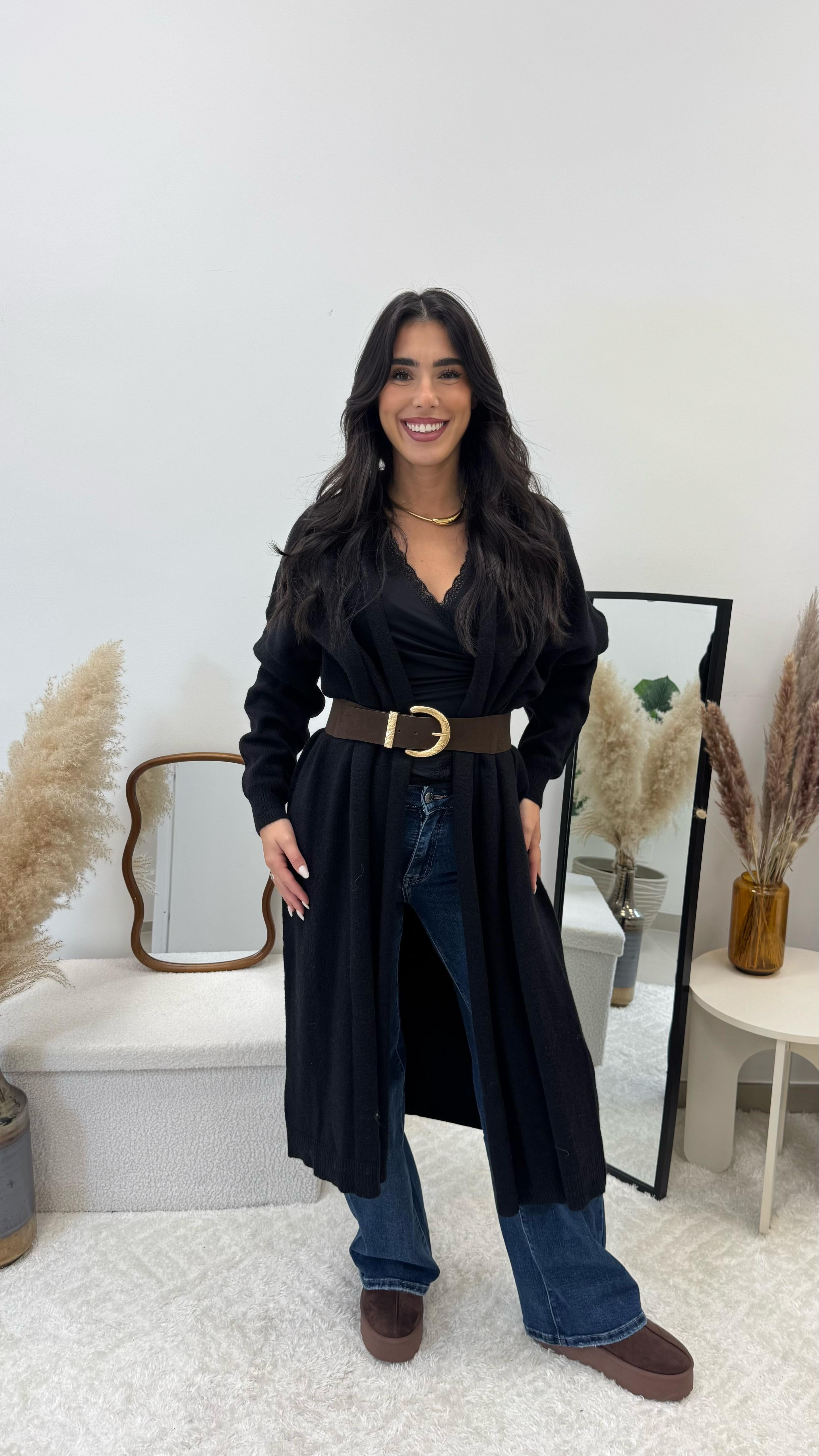 Cardigone Luxury con Cinta Nero