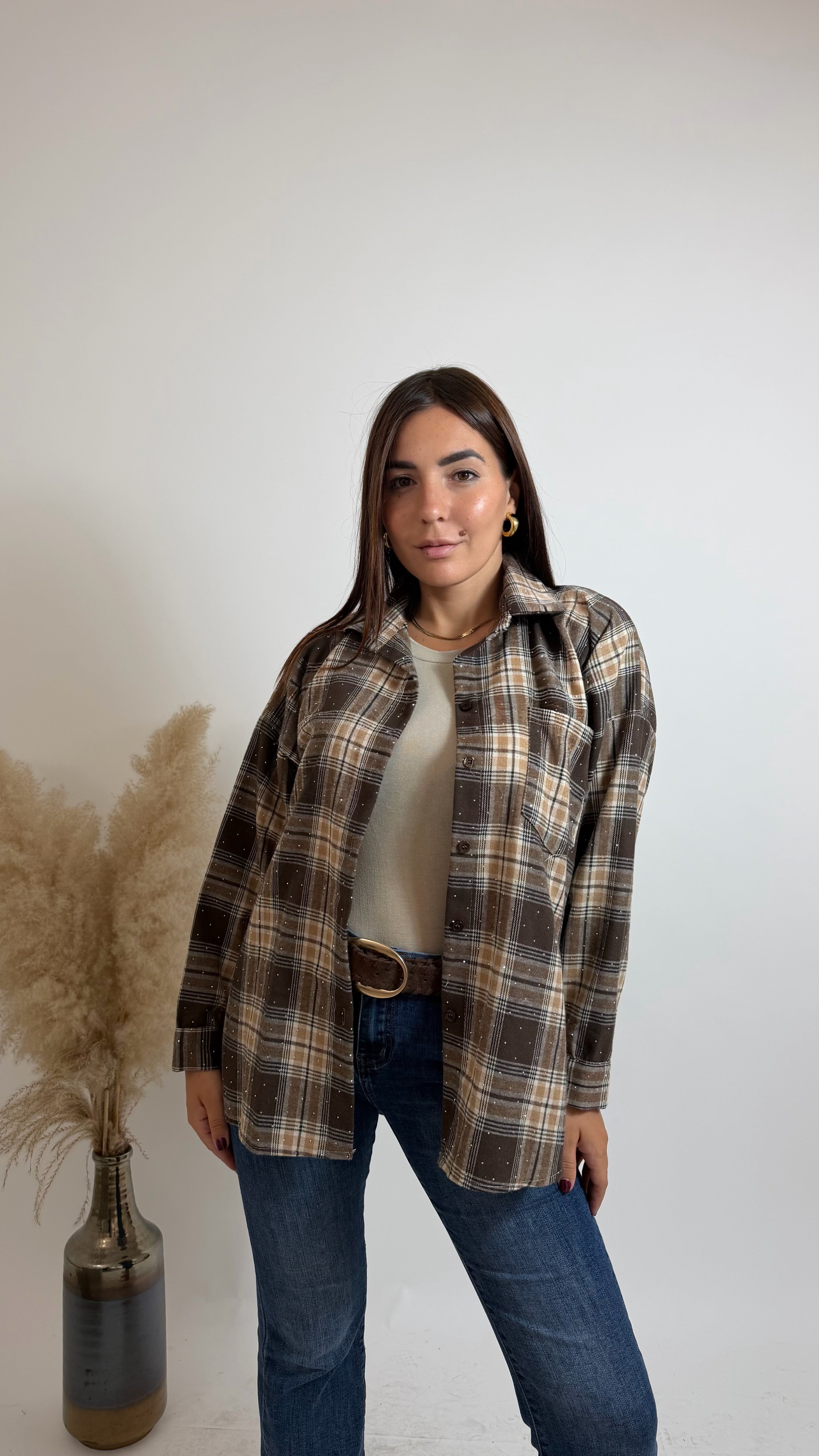 Camicia Stud Check Choco
