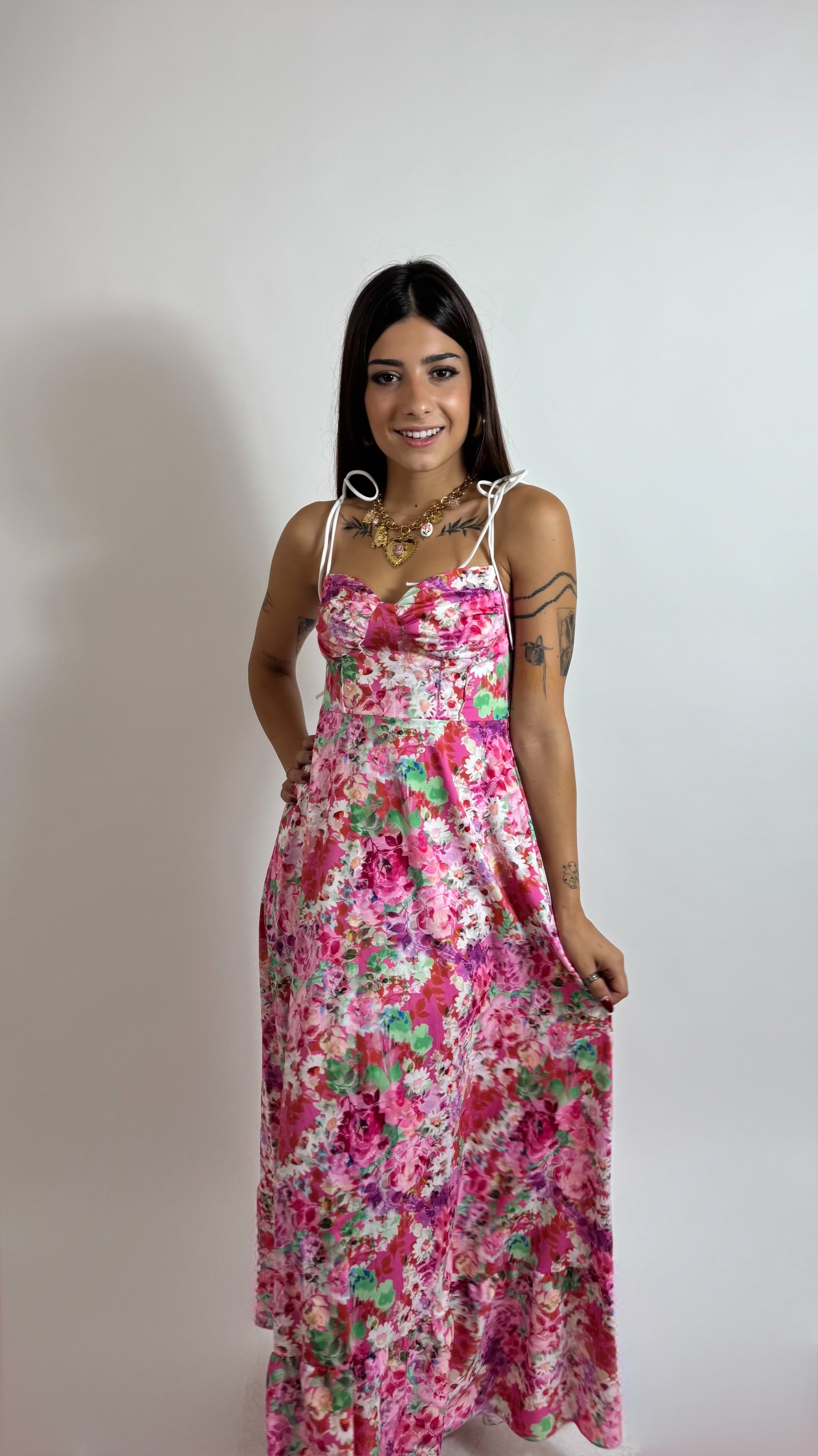 Abito Alice Flowers Pink/White