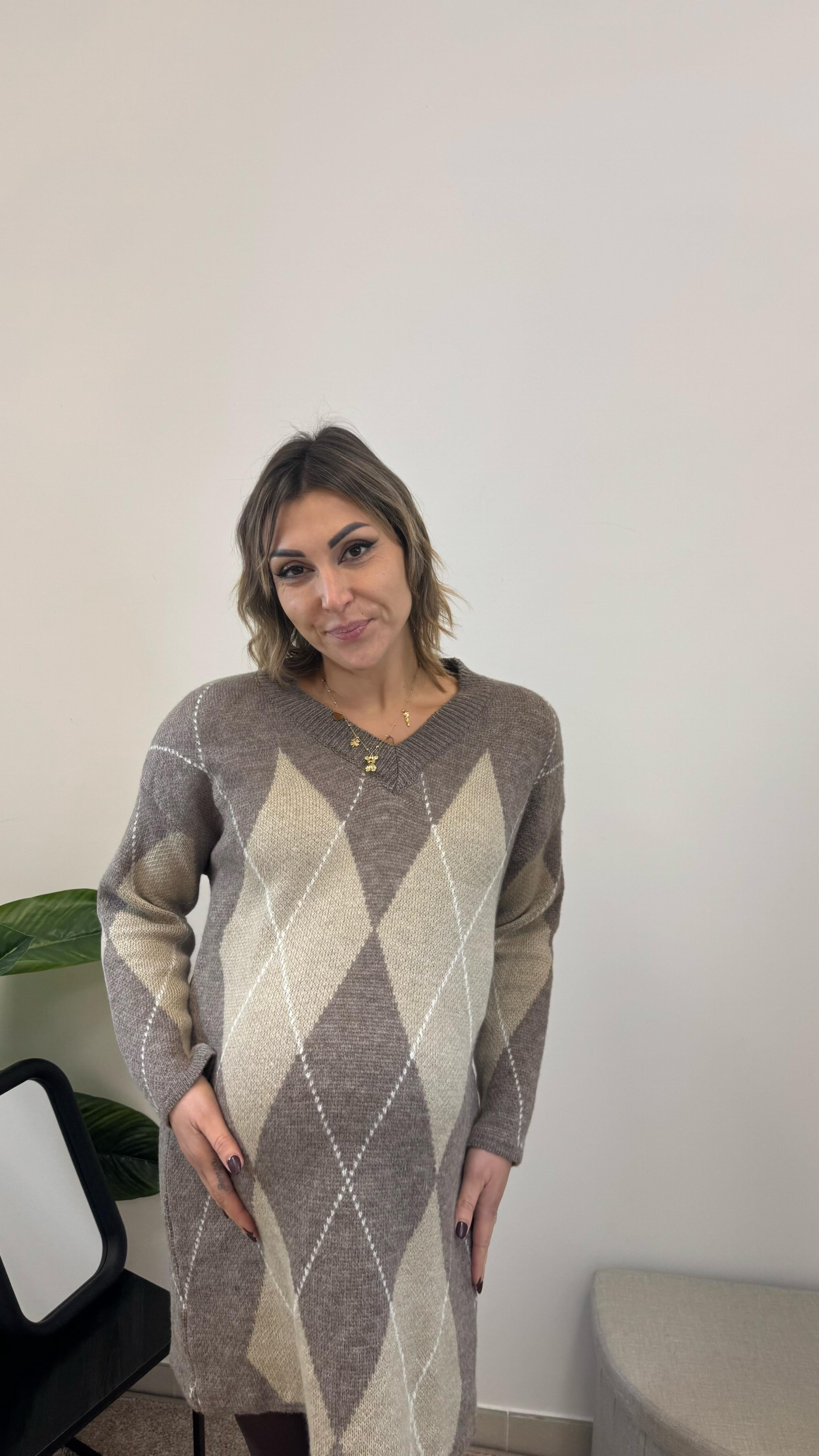 Abito Maxi Pull Rombi Moka