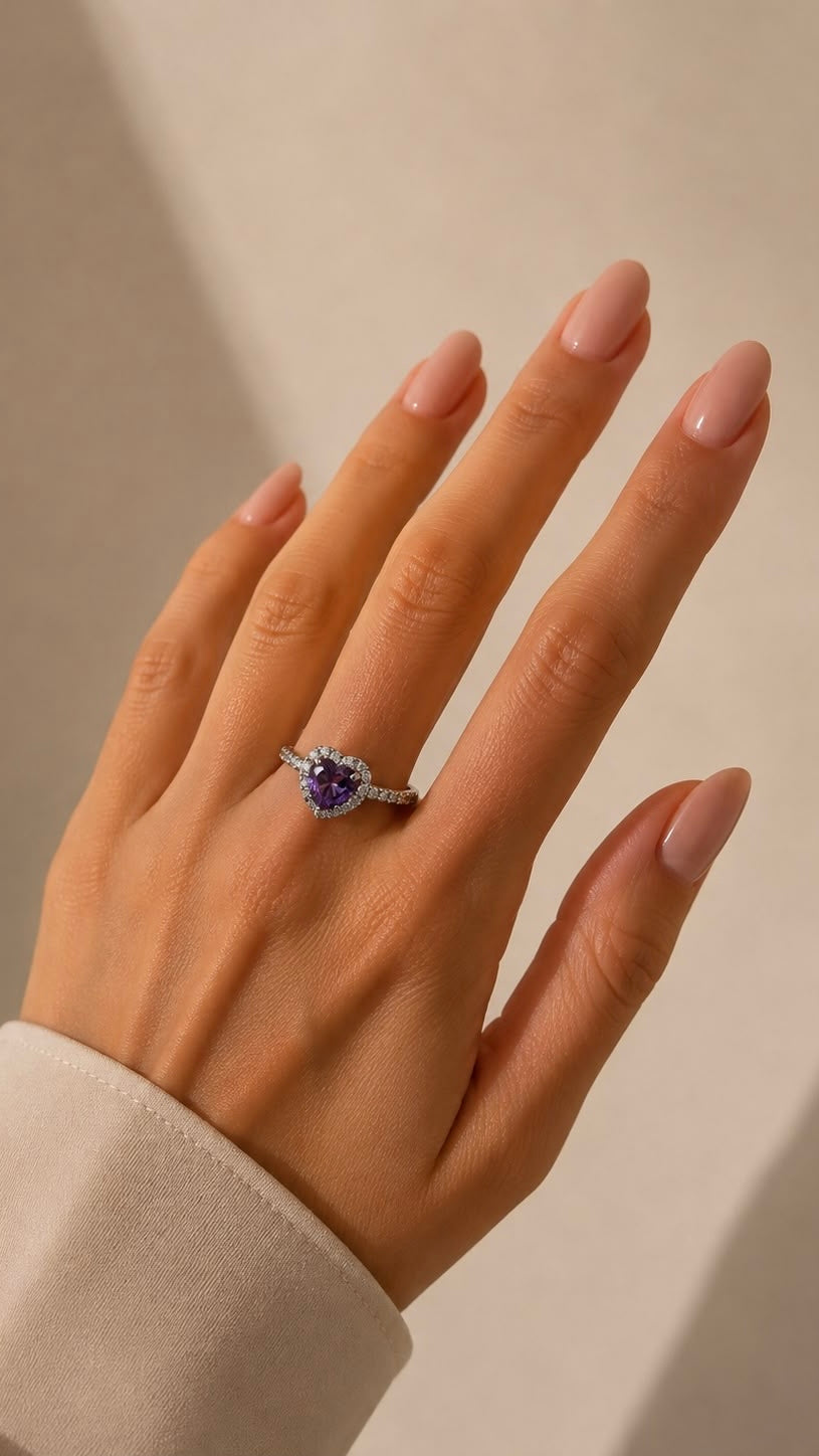 Anello Punti Luce Cuore Silver/Viola