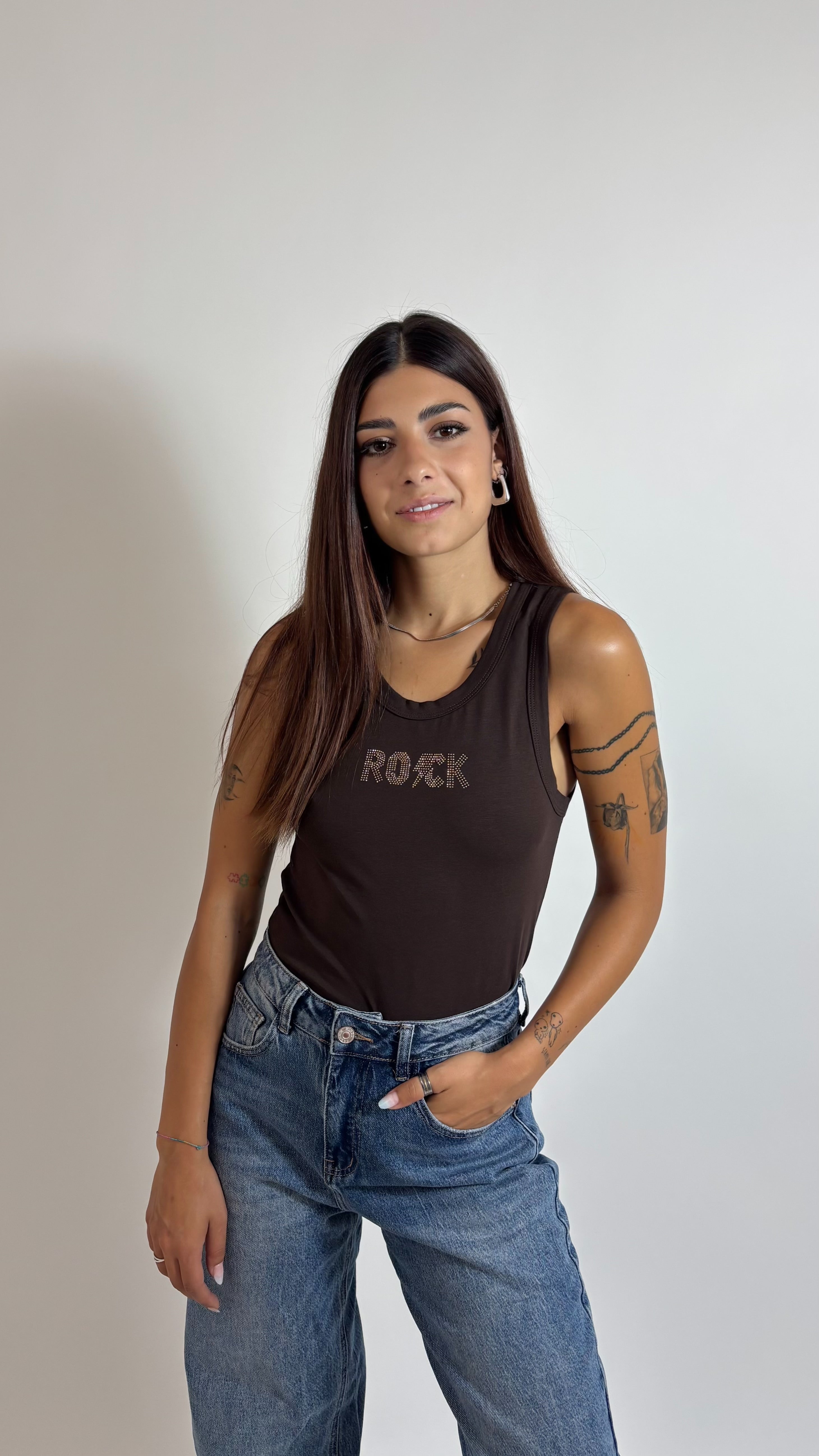 Canotta Rock Strass Choco