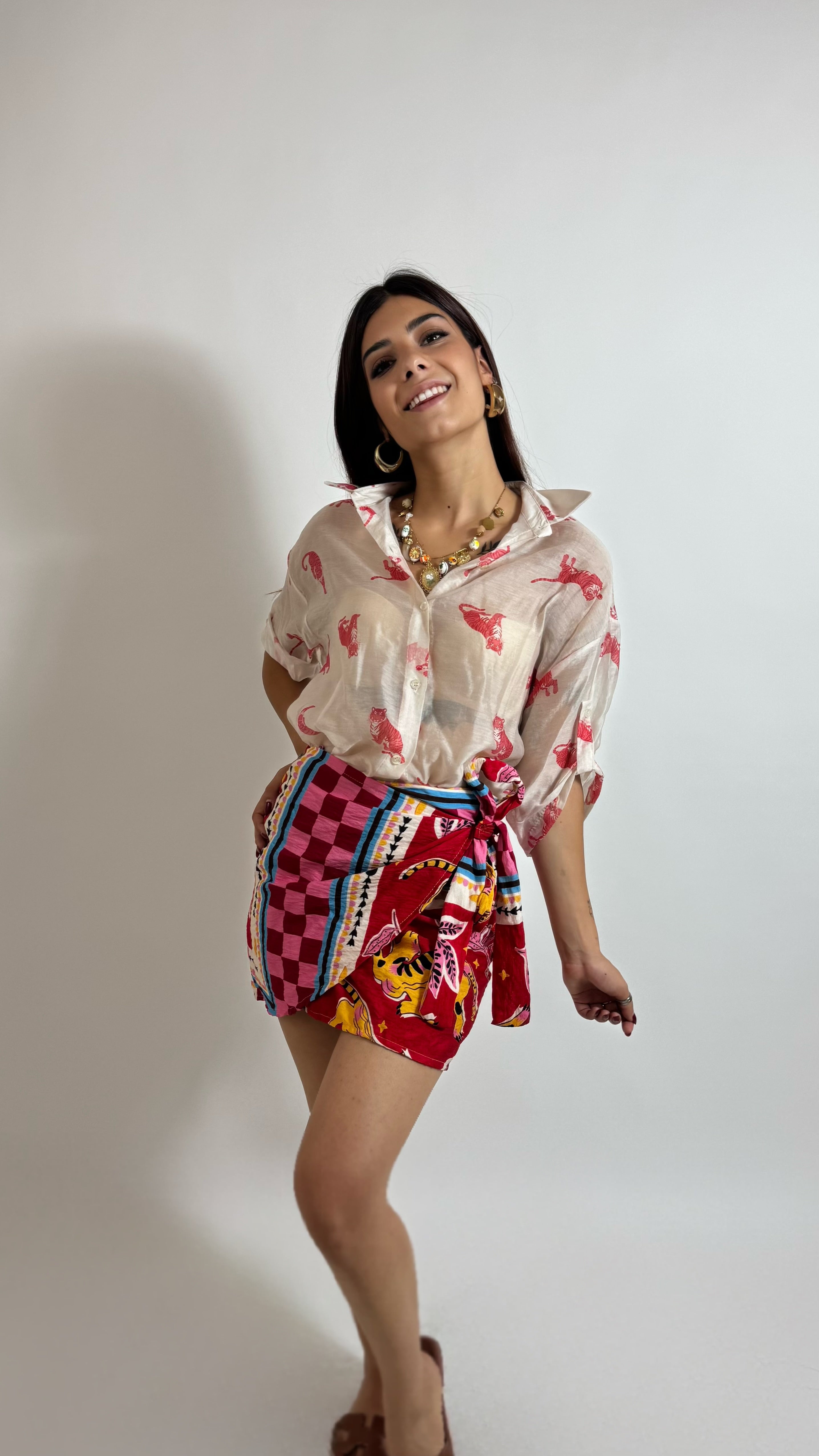 Mini Gonna Pareo Scacchi Pink/Red