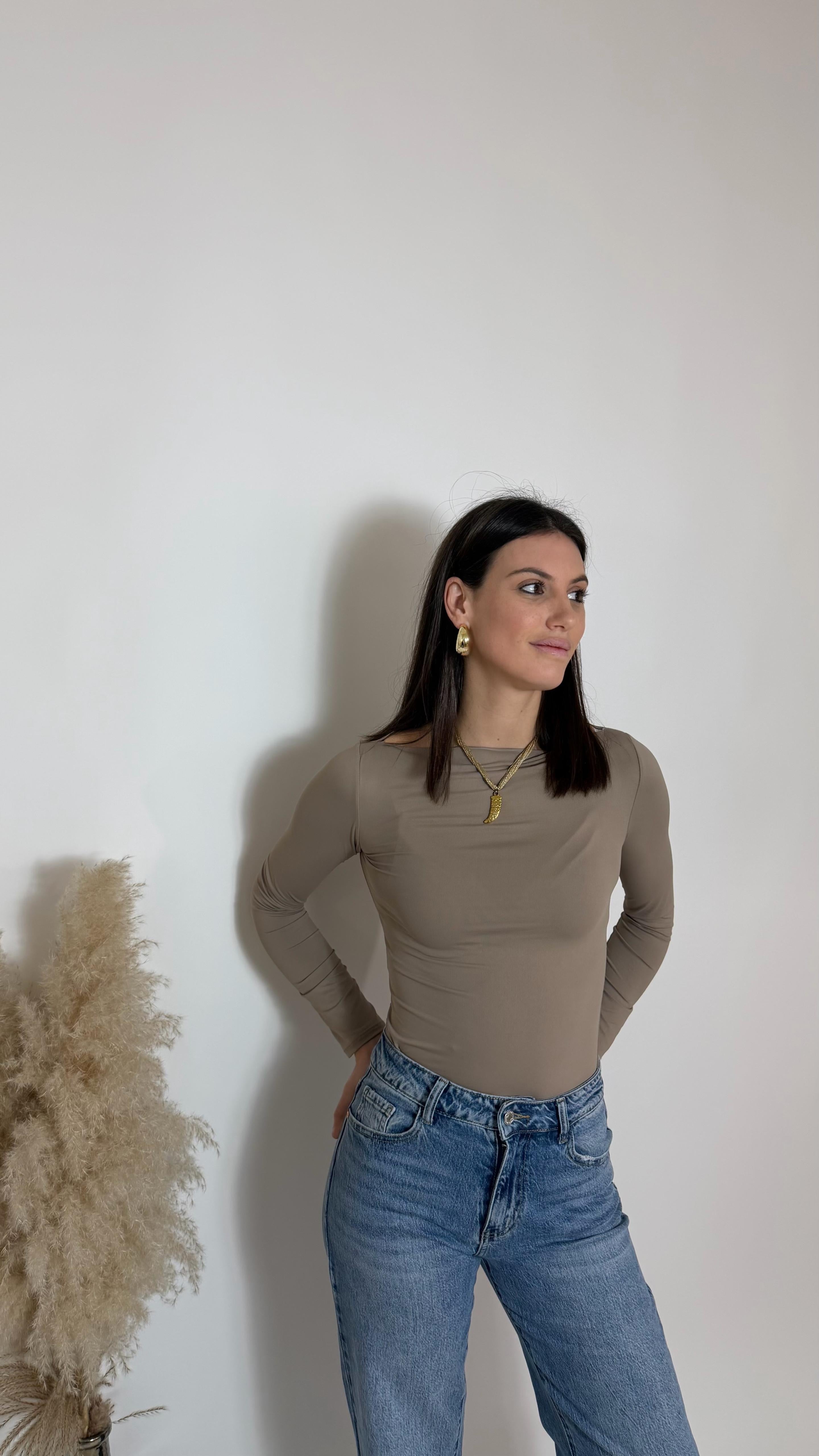 Maglia Second Skin Scollo Ampio / Taupe