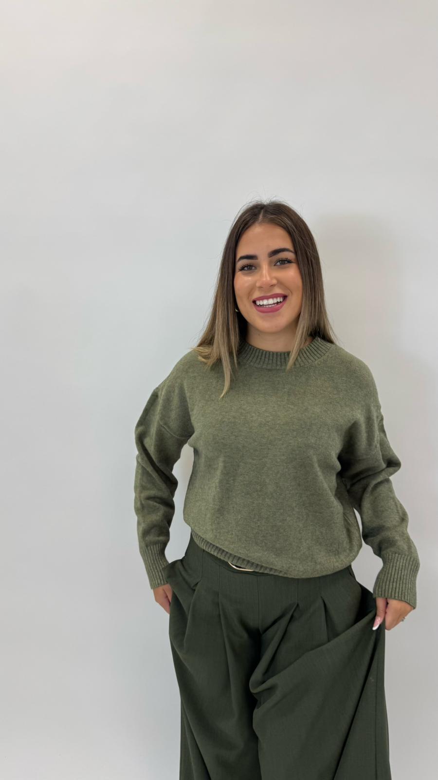 Pulloverone in Maglia Verde Mélange