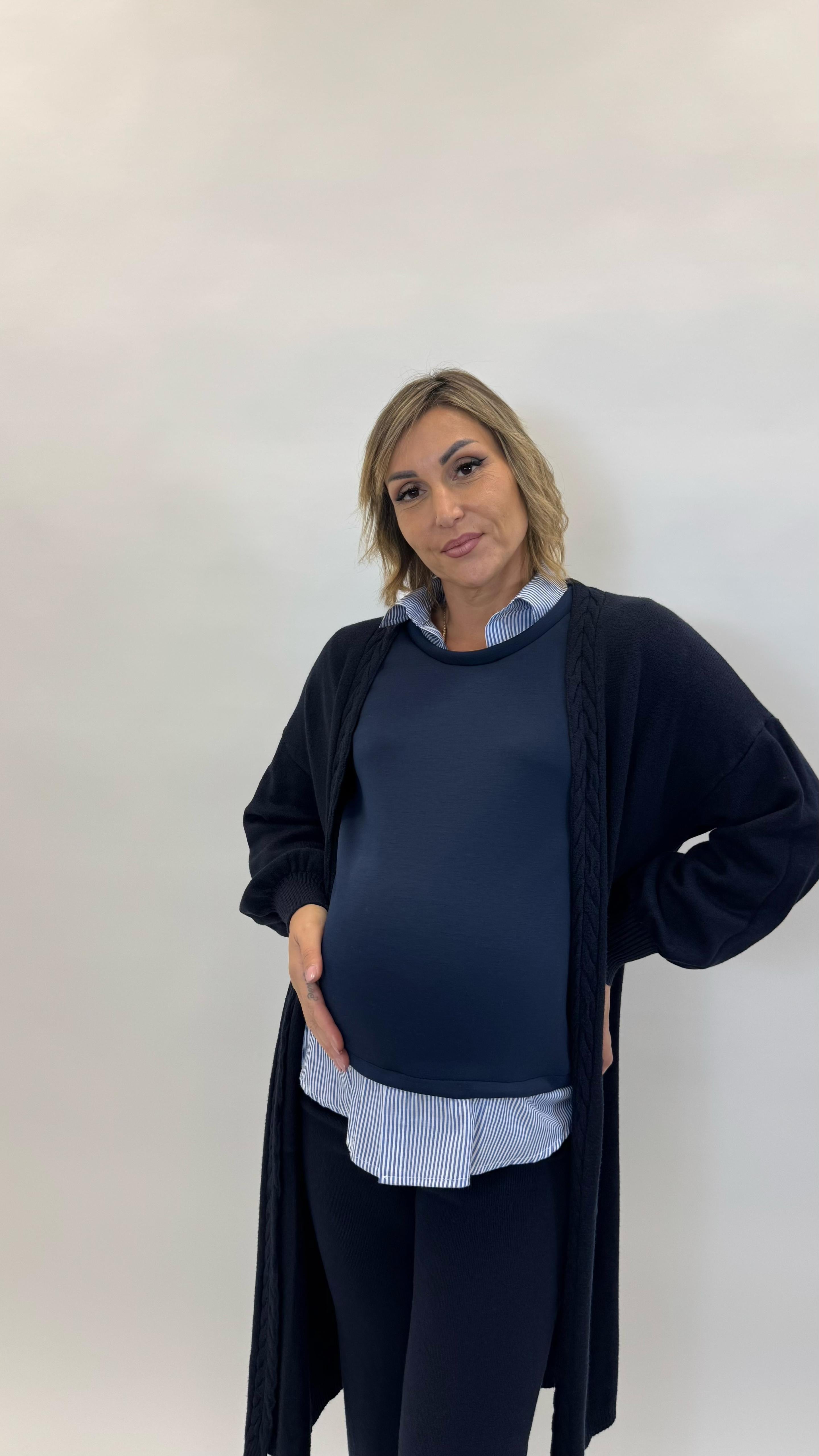 Felpa Camicia Cucita Blu Notte