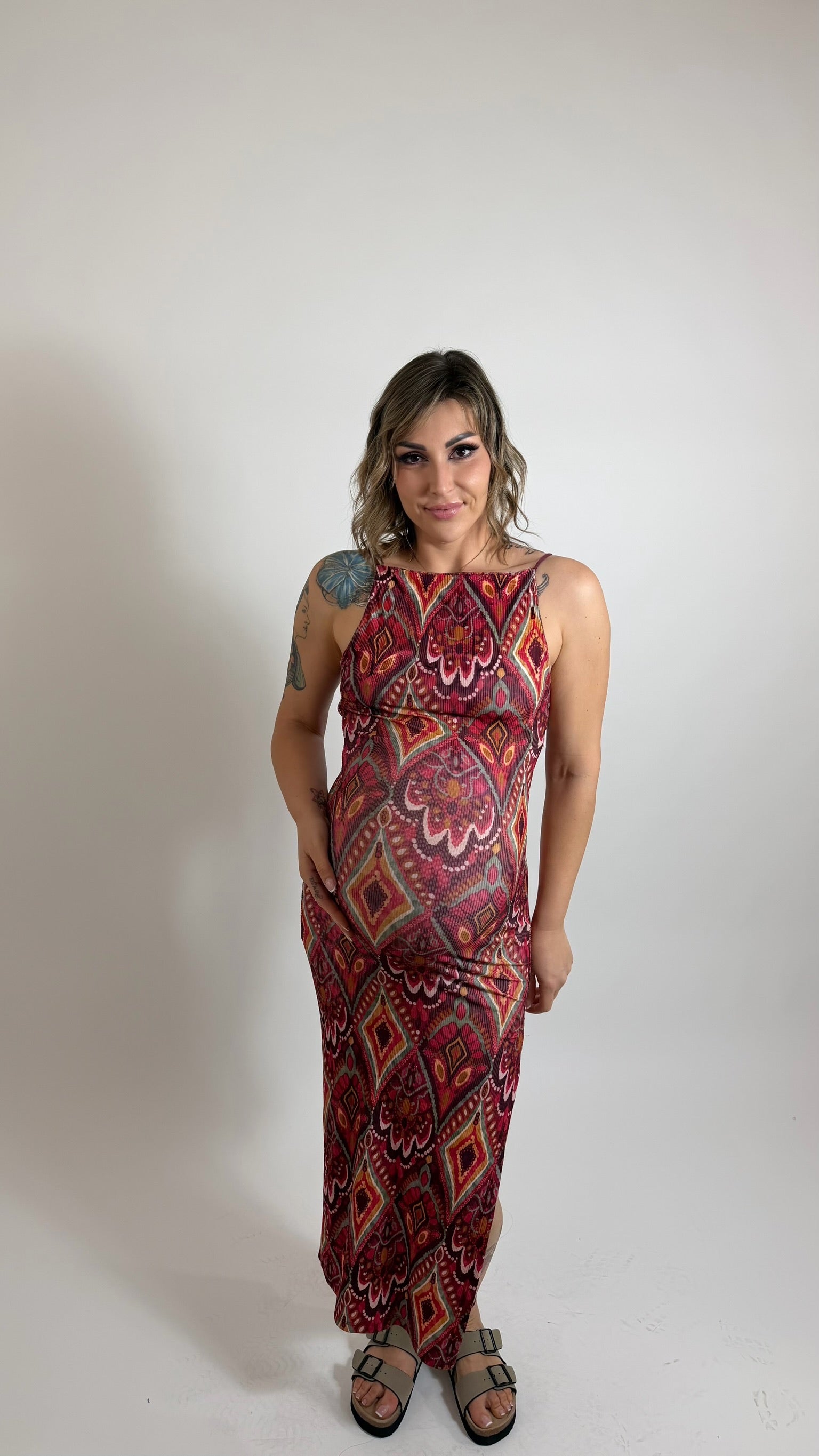 Abito Boho Stampa Rosso India
