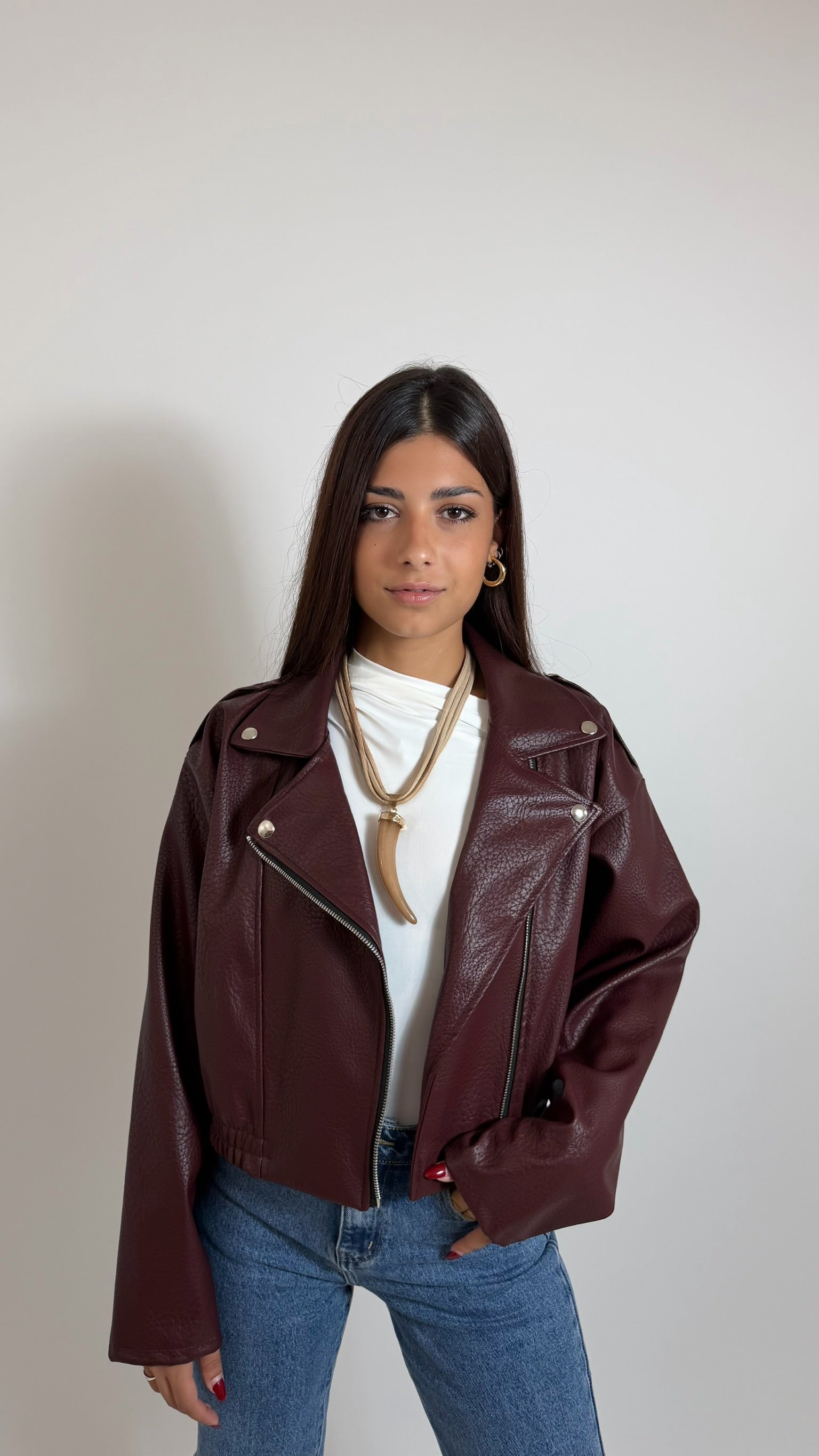 Biker Crop Ecopelle Burgundy