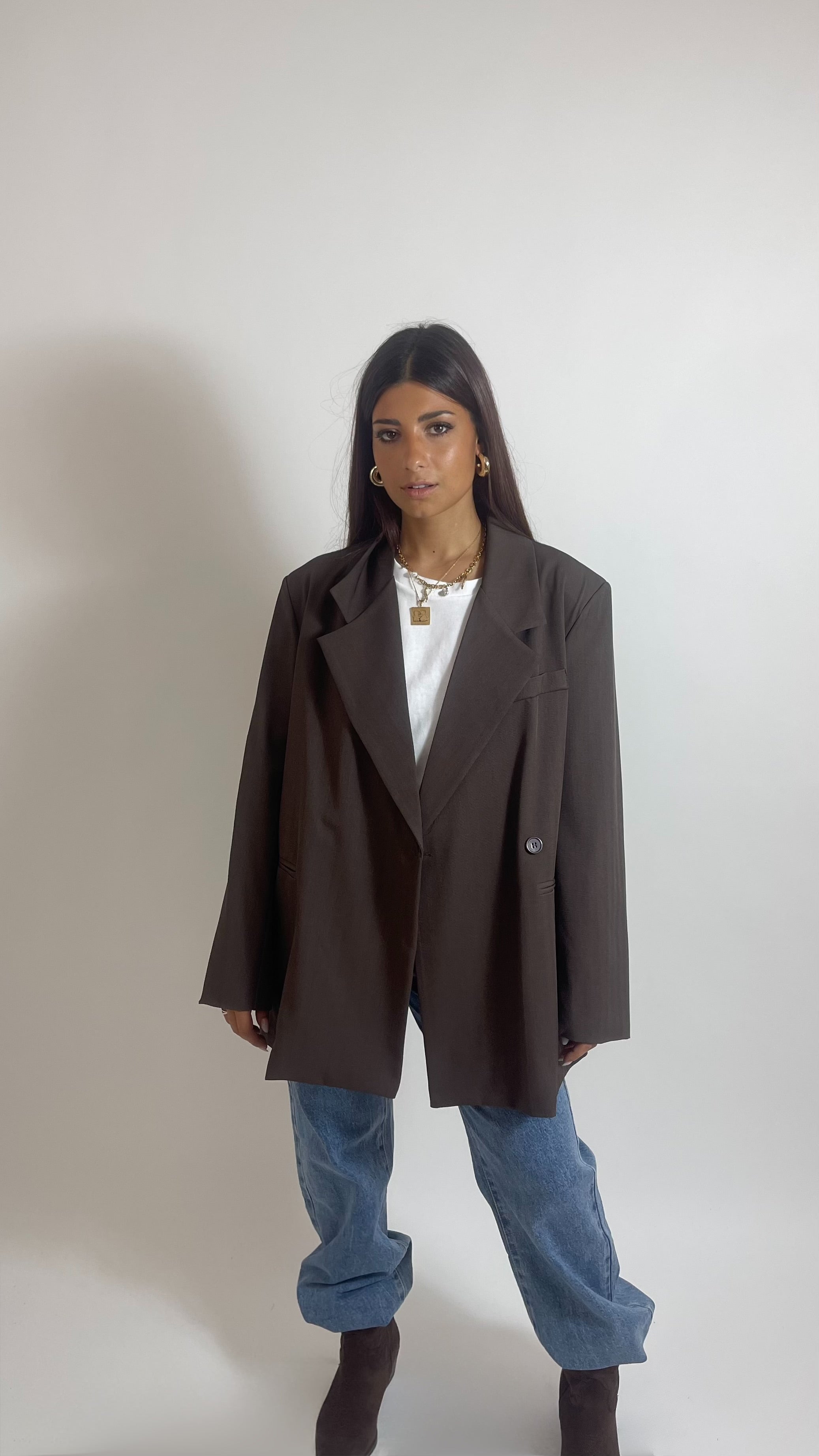 Giacca Over Herringbone Choco