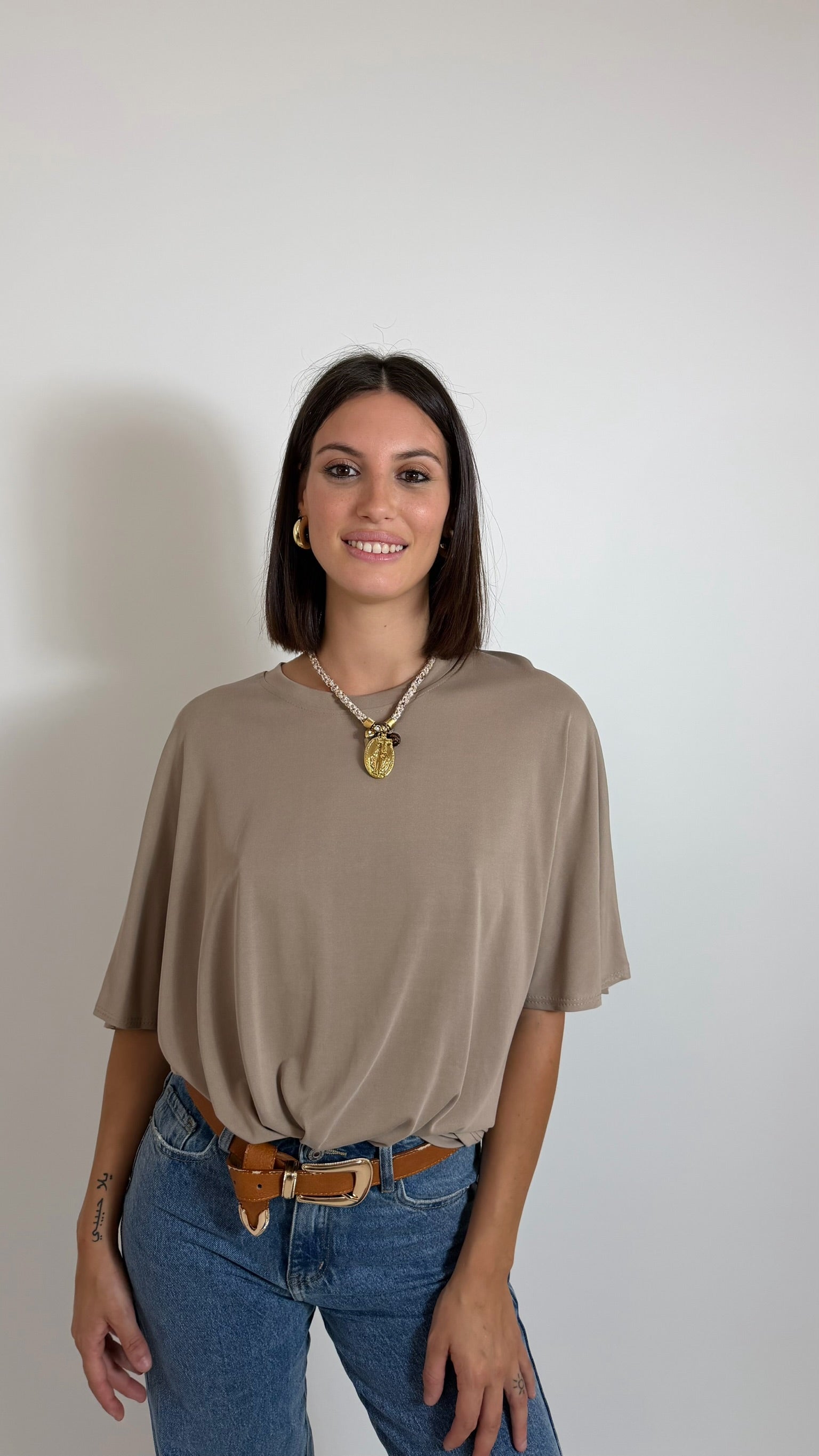 T-Shirt Soft Girocollo Tortora