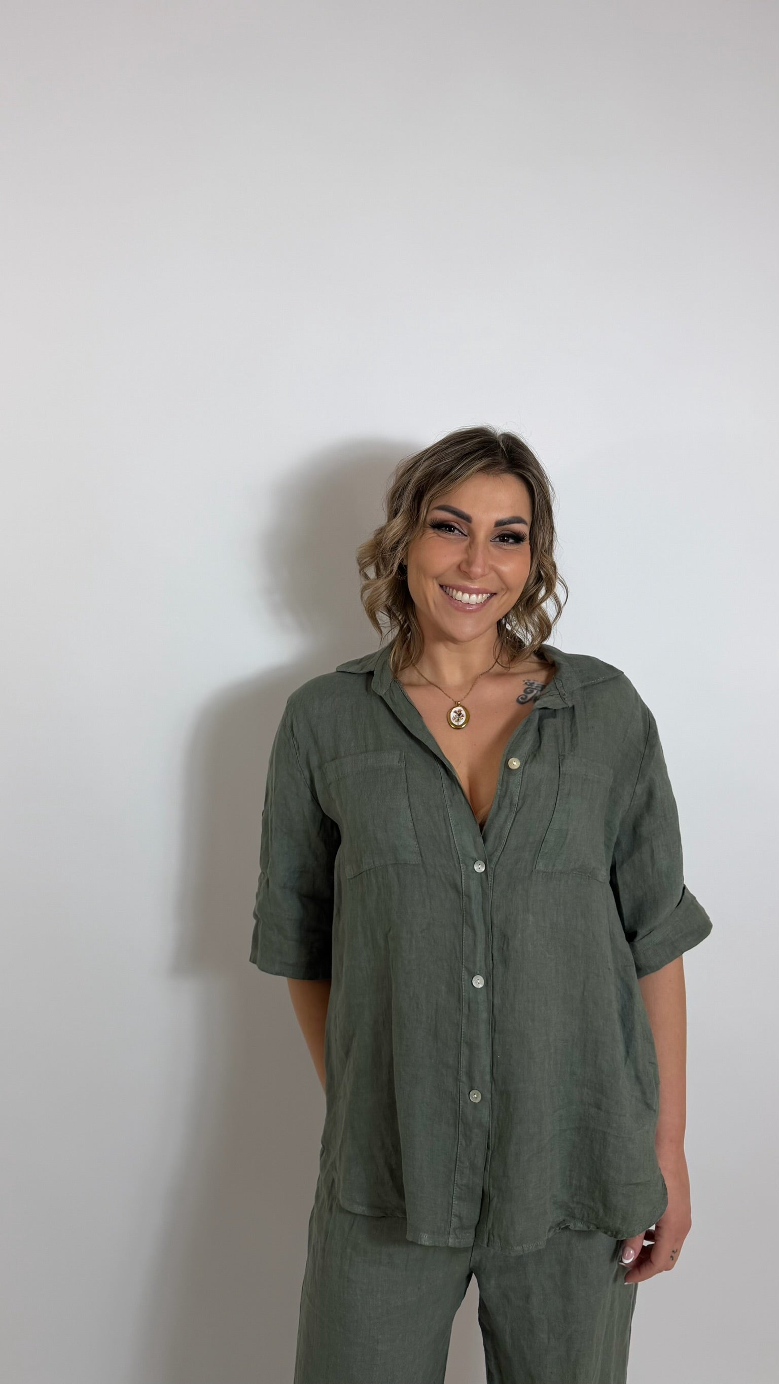 Camicia Lino Verde Utility