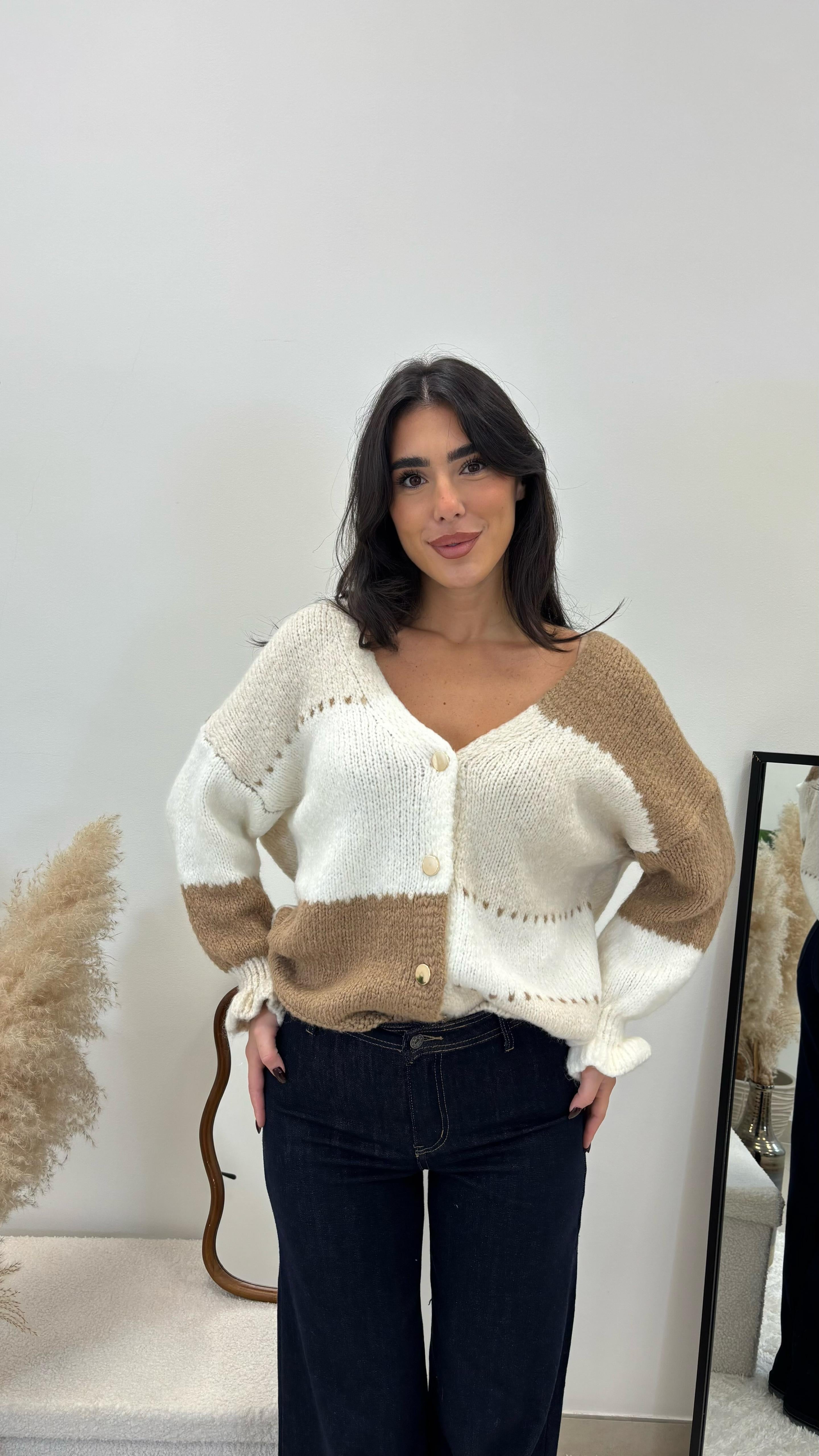 Cardigan Bottoni Nude e Camel
