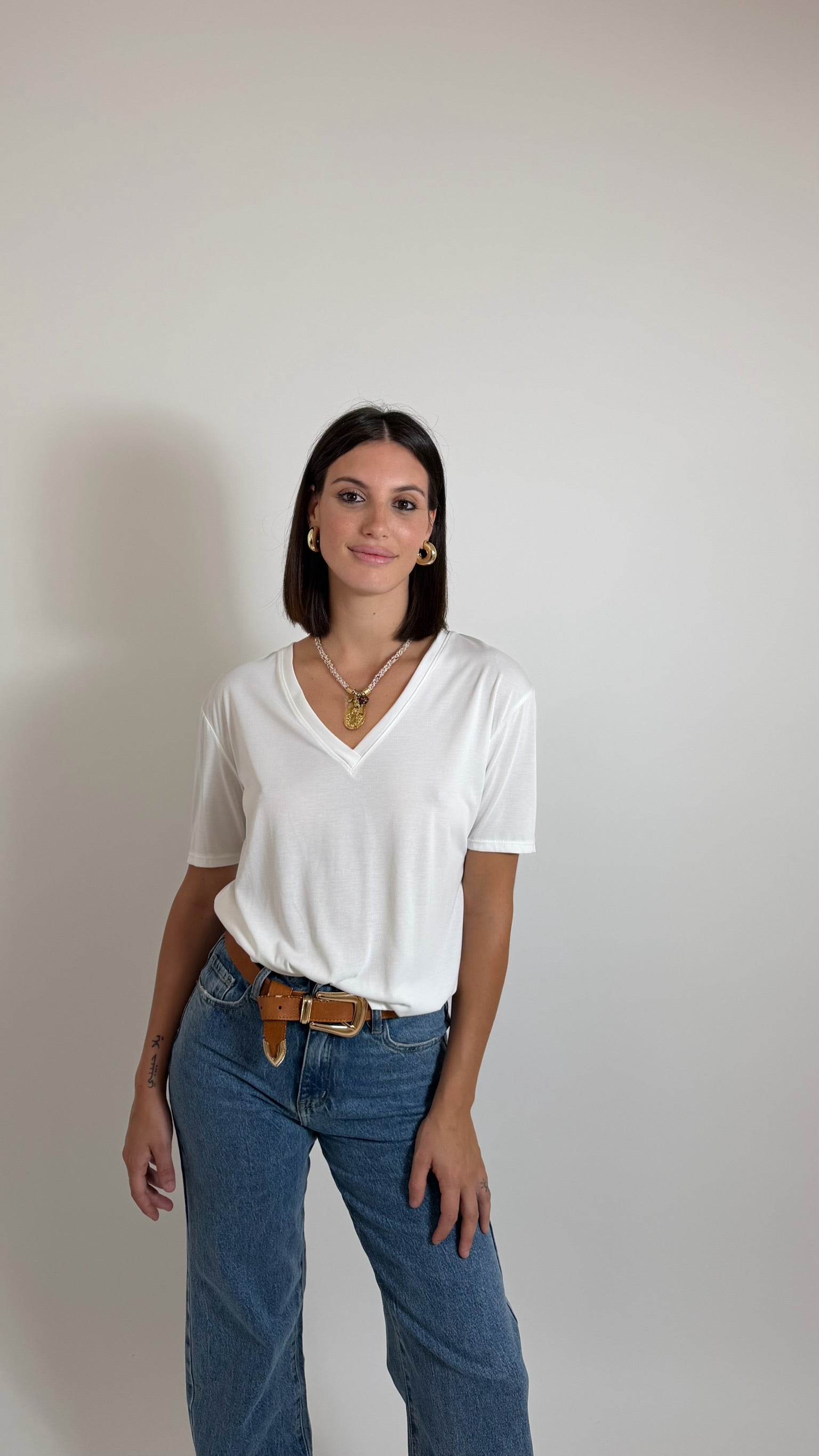 T-Shirt Soft Scollo V Bianca