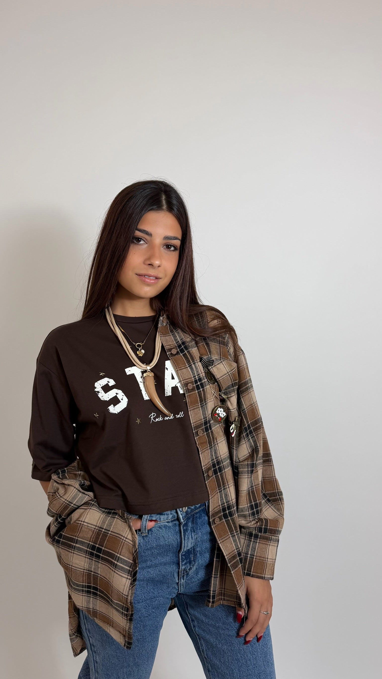 Camicia Check Charm Choco/Ecru