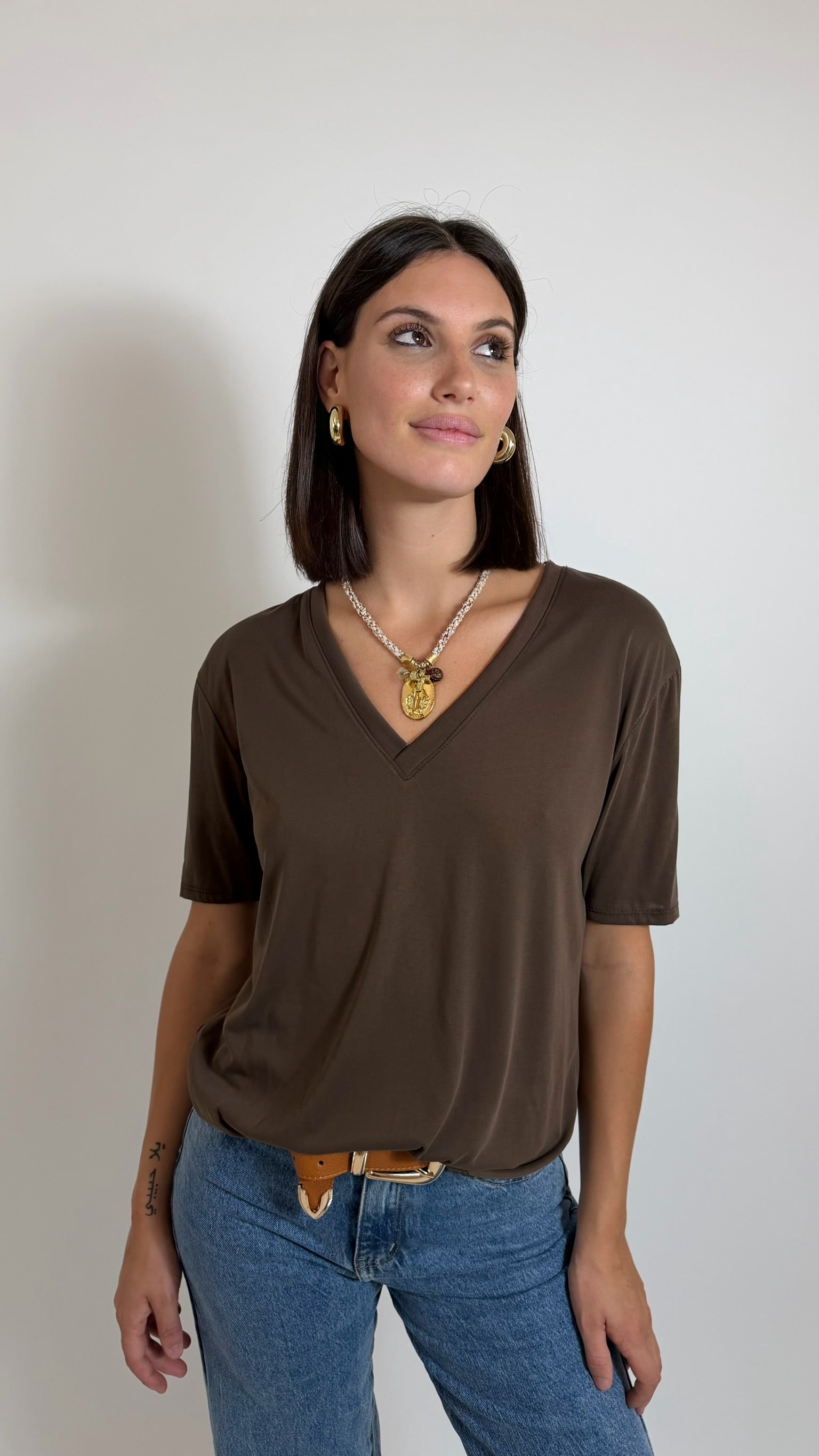 T-Shirt Soft Scollo V Choco
