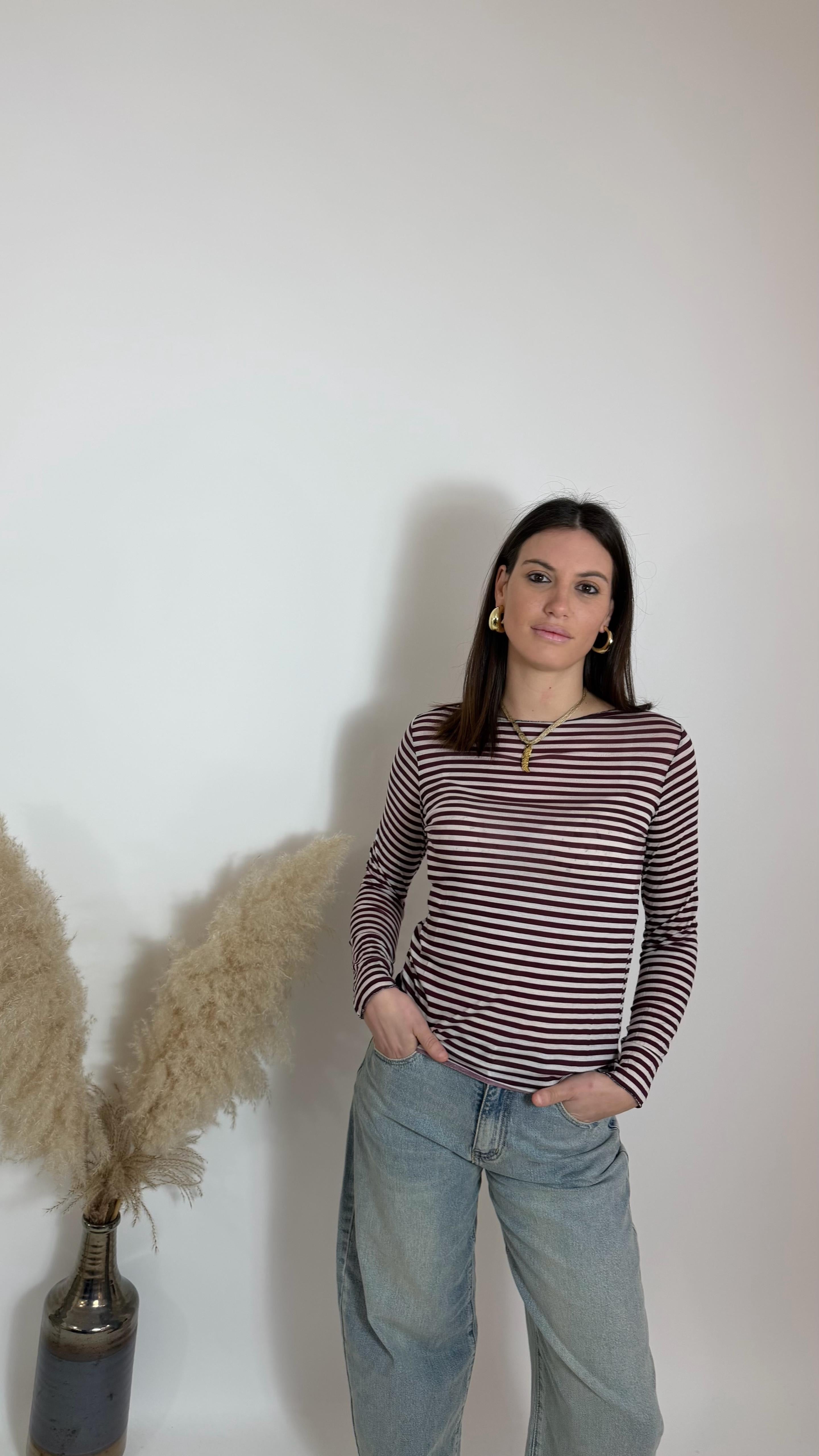 Maglia Cashmere Righe Wine Red