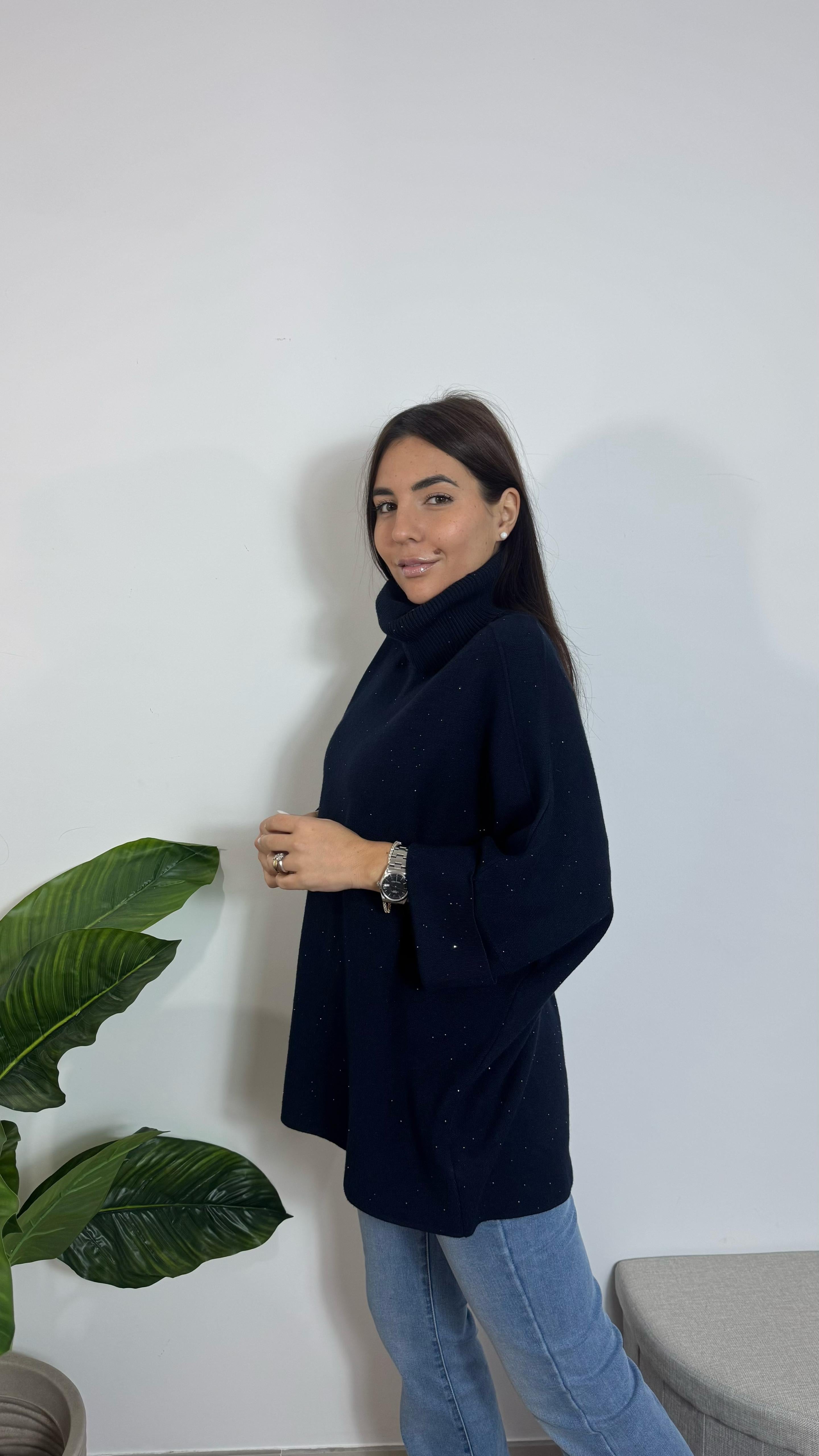 Pull Oversize Punti Luce Blu Notte