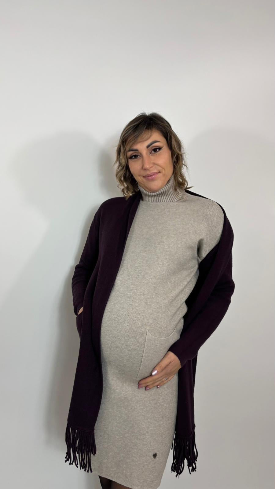 Cardigan Pocket Fringe Prugna