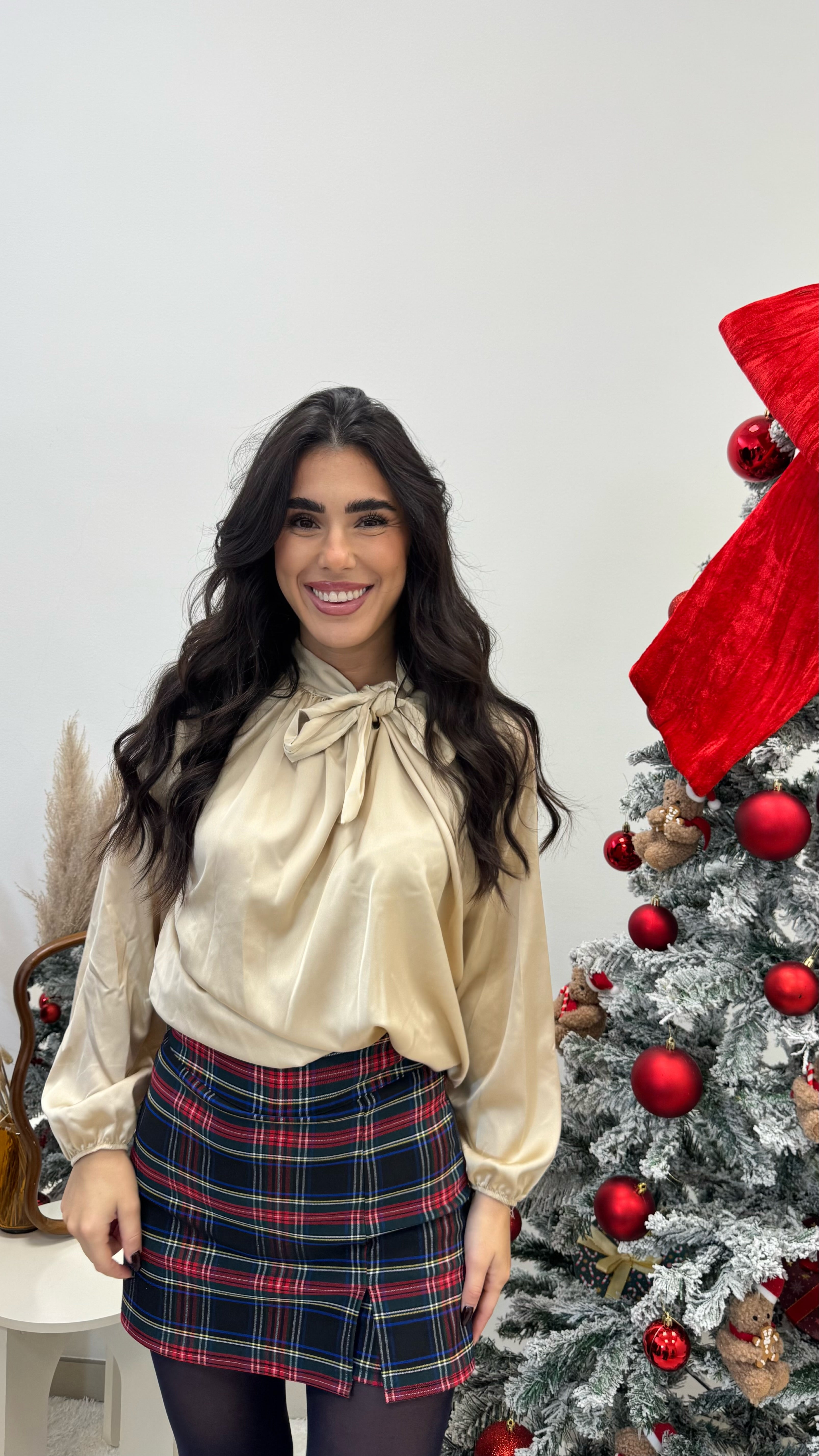 🥂Camicia Fiocco Effetto Raso Champagne