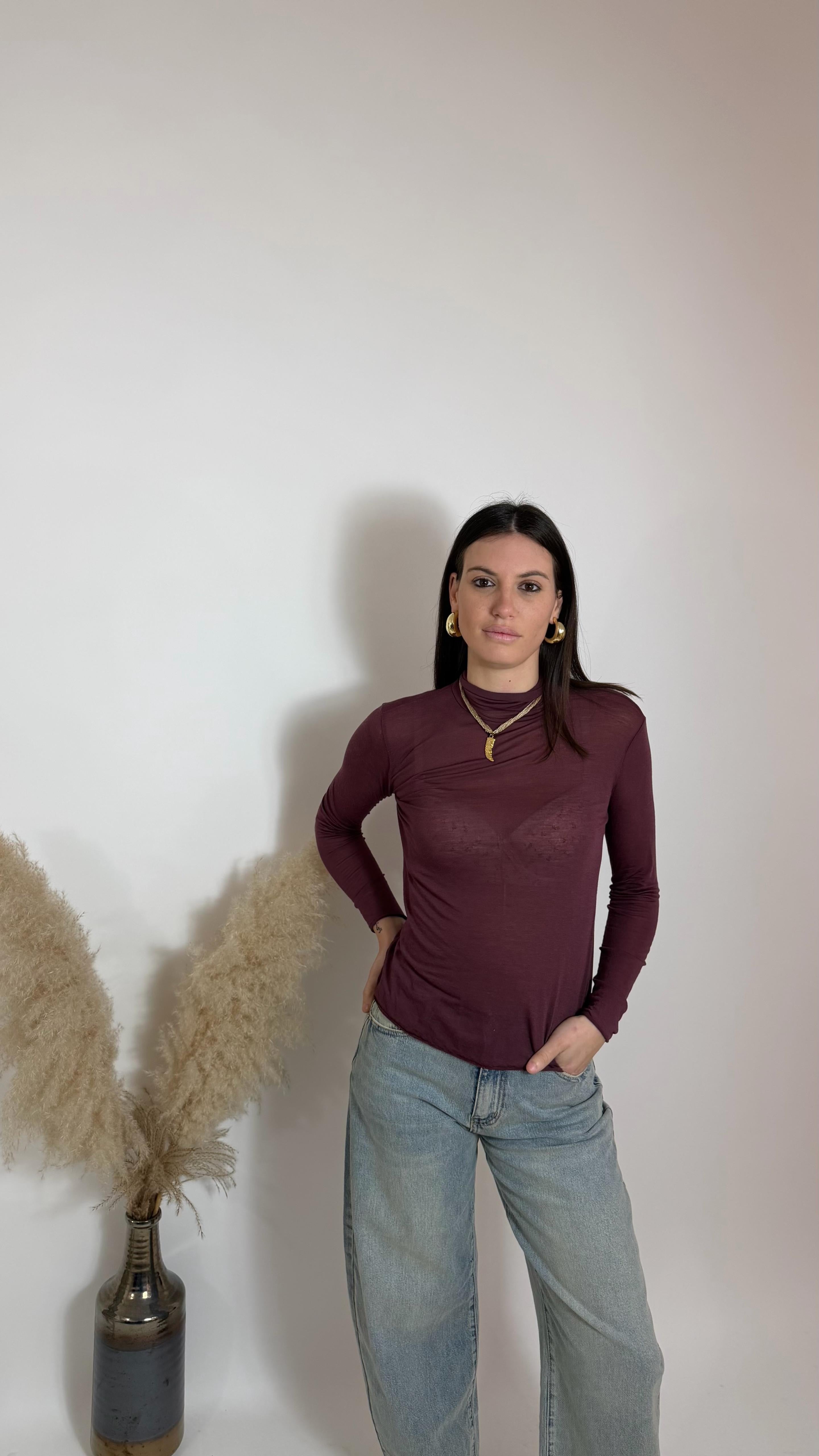 Maglia Cashmere Mezzo Collo Wine Red