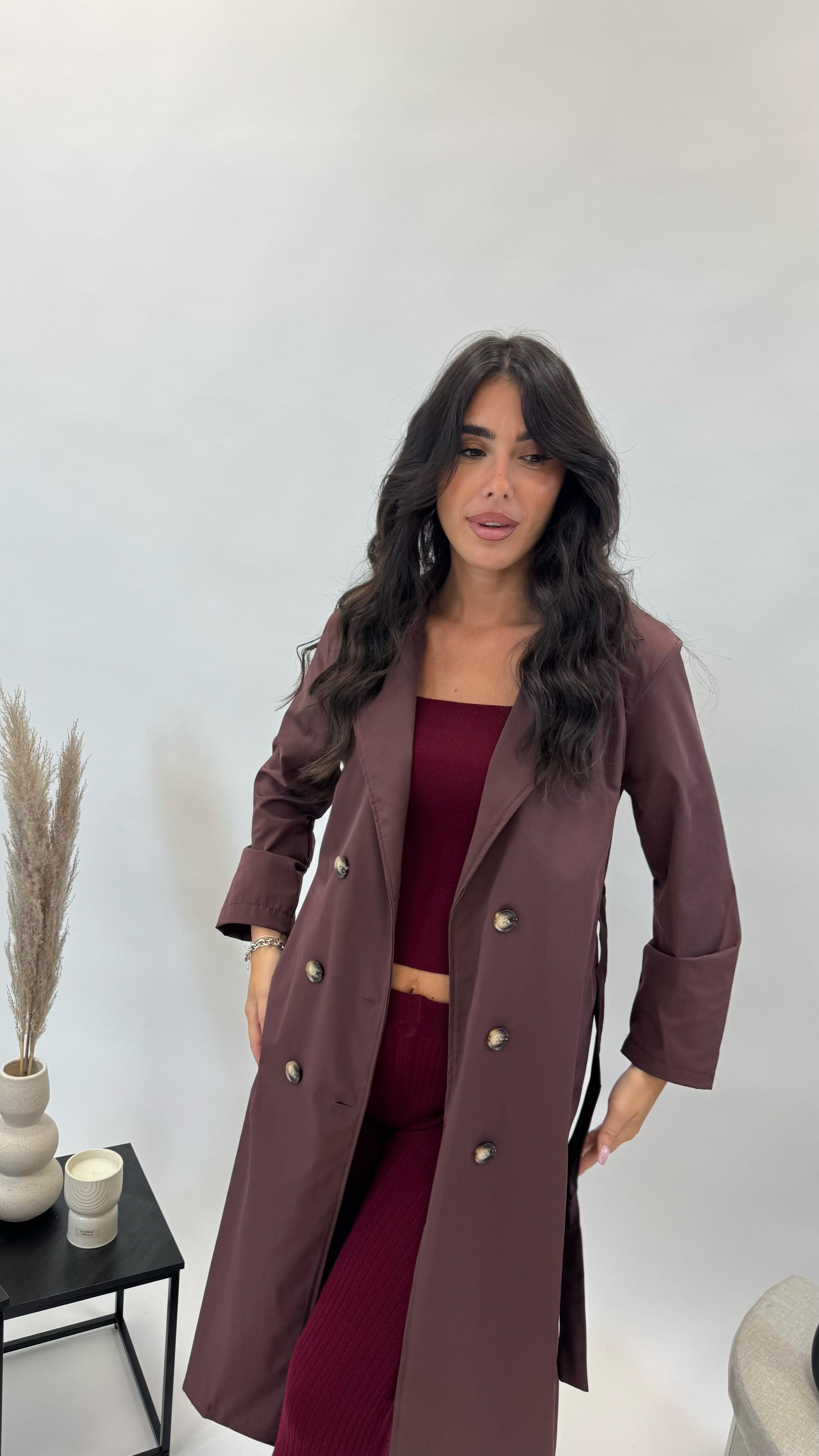 Set con Top in Maglia a Coste Burgundy