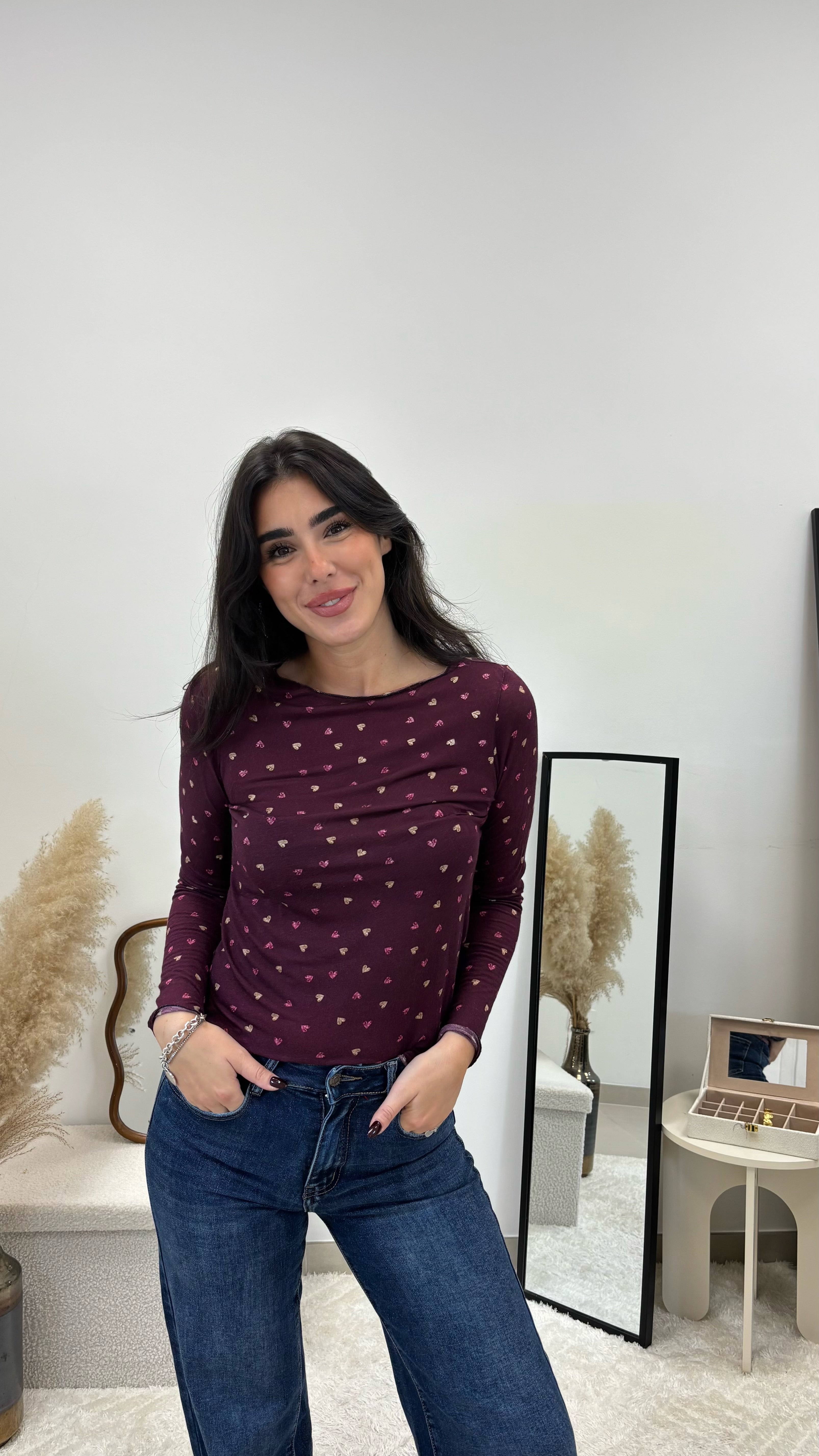 Maglia Cashmere Hearts Burgundy