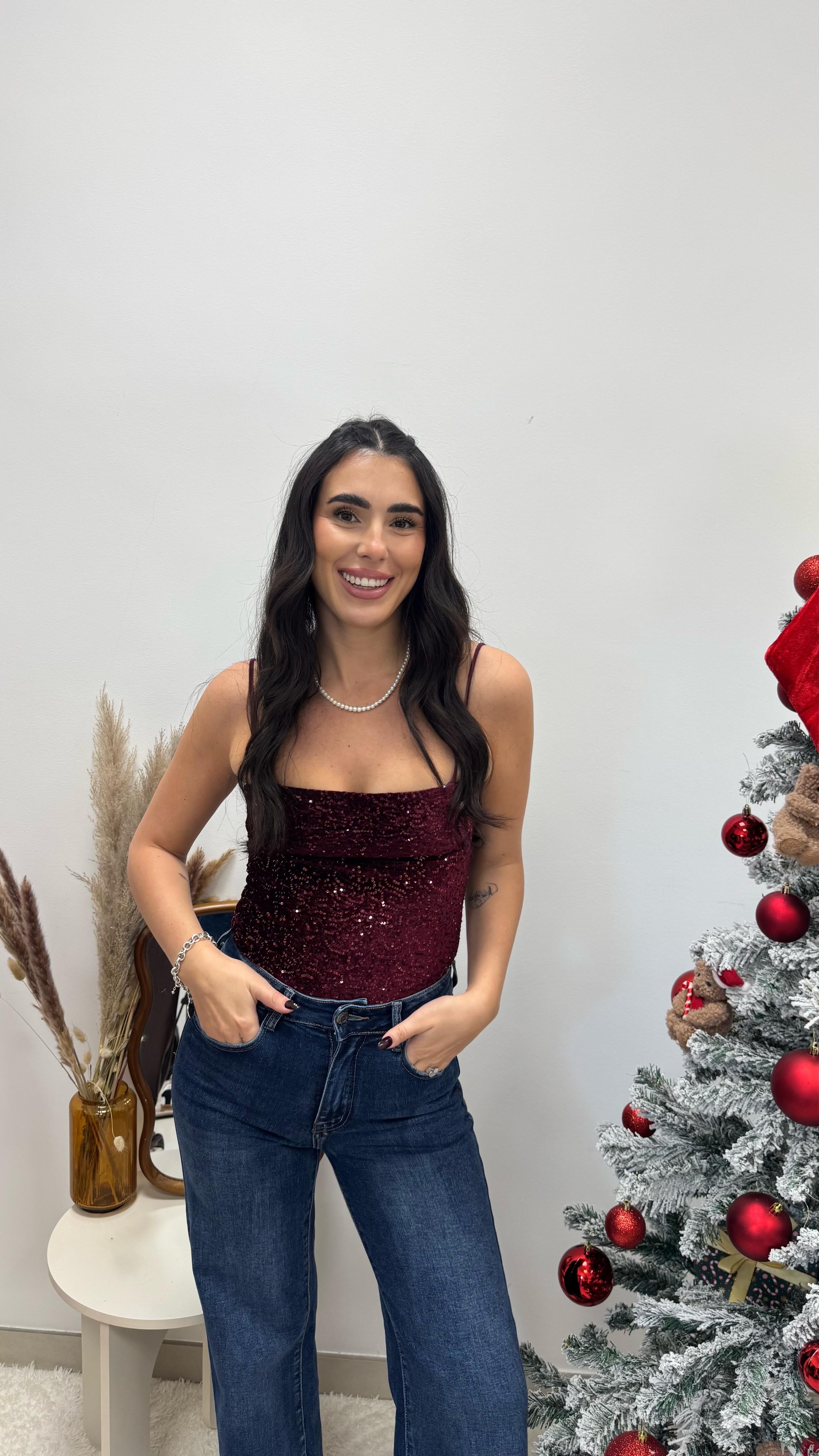 🥂Body Paillettes Velvet Burgundy