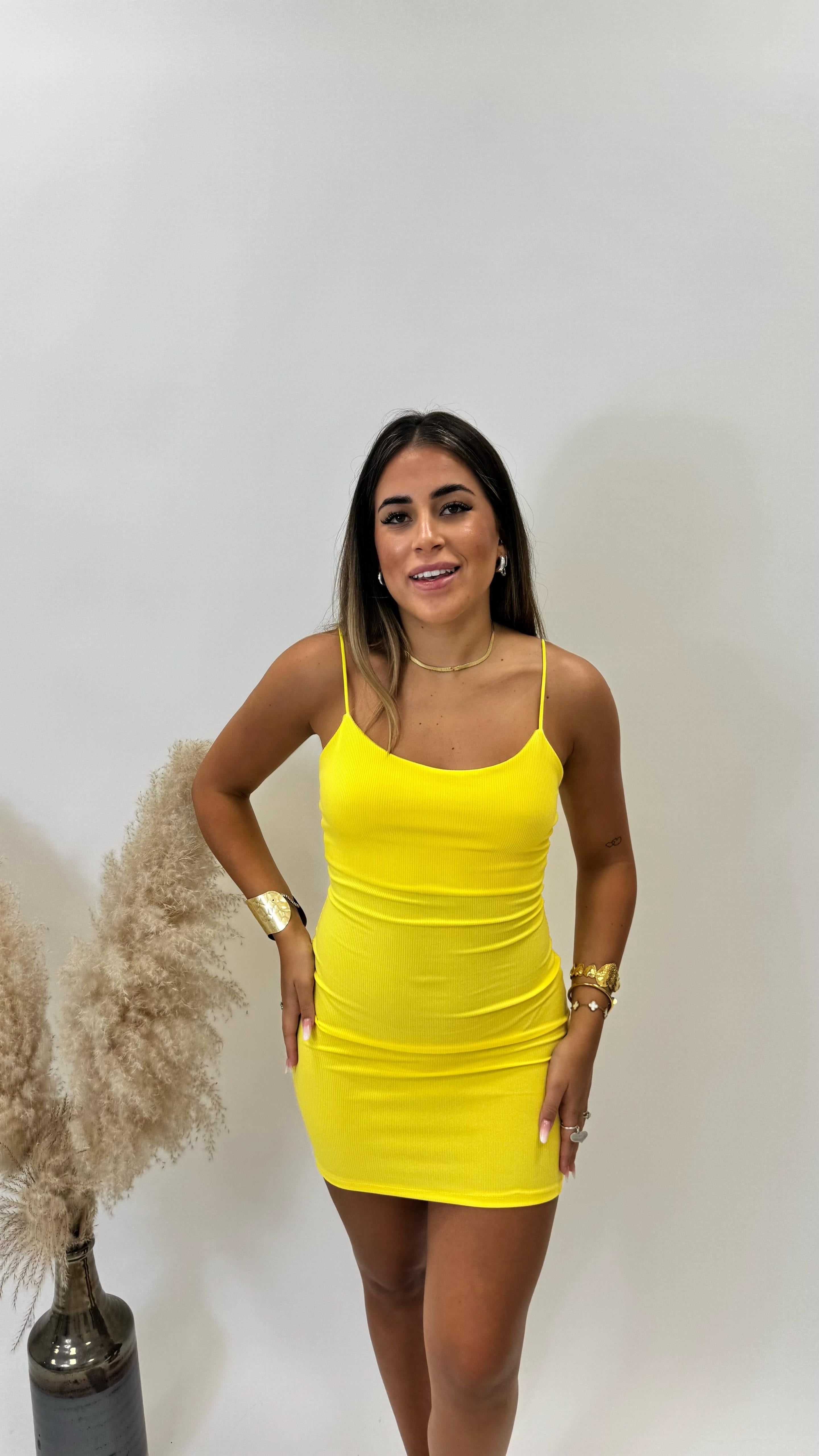 Minidress Basic Bretella Sottile Giallo