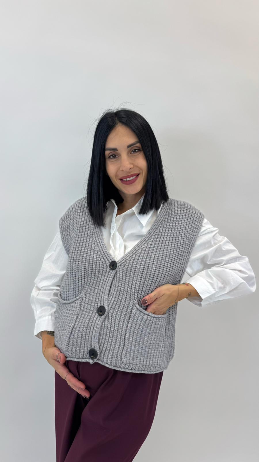 Gilet In Maglia Inglese Grigio Perla