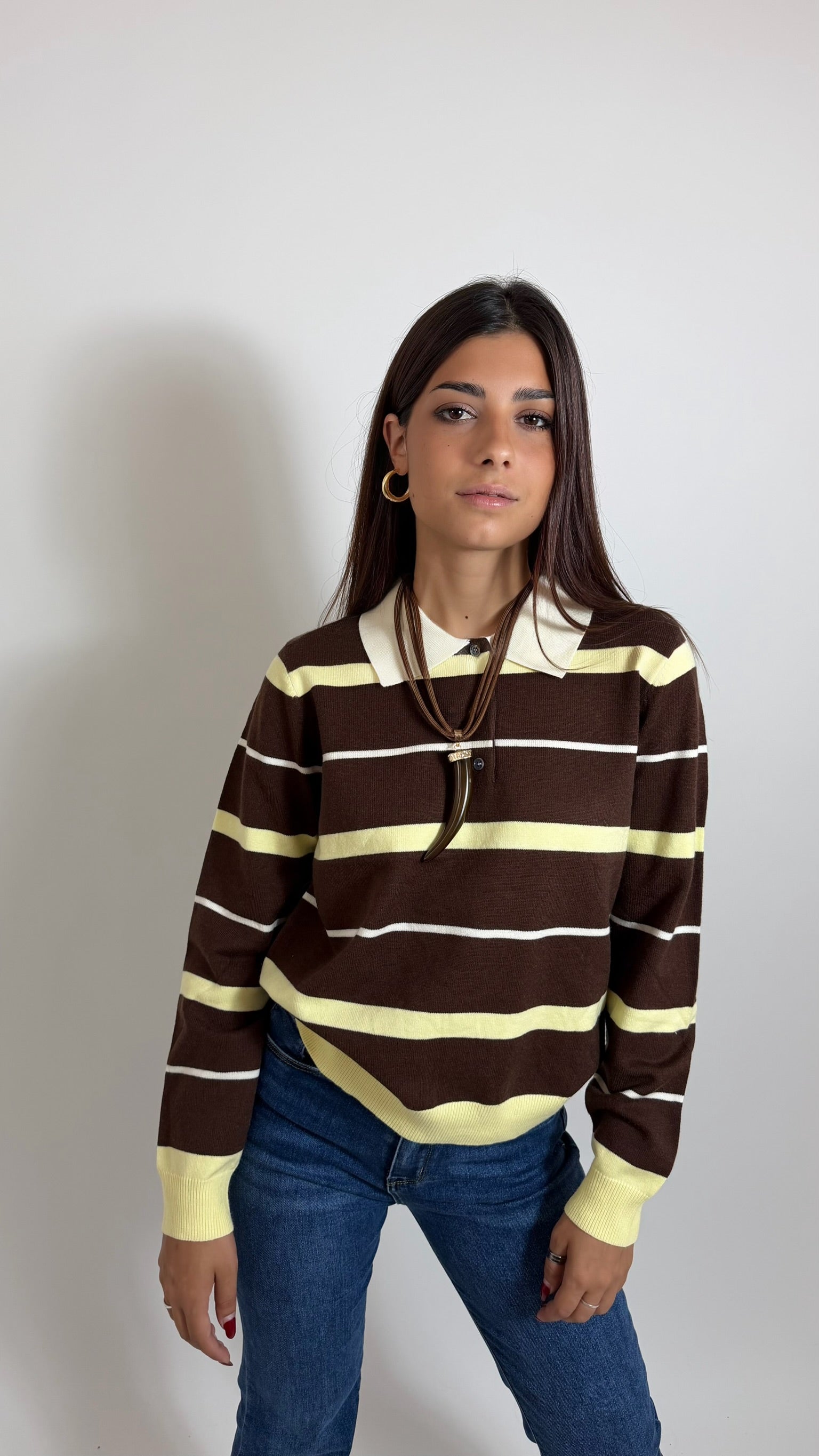 Maglia Polo Candy Stripe Yellow/Choco