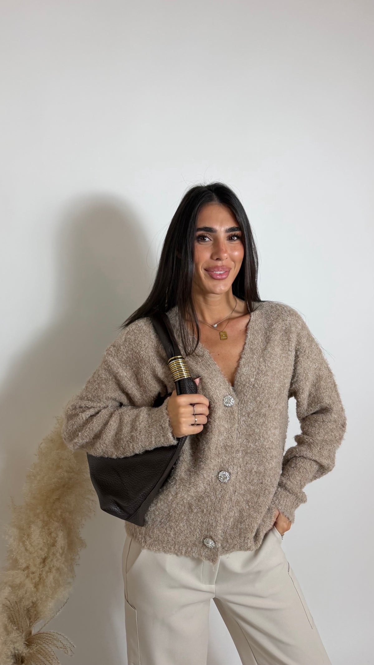 Cardigan Soft Jewel Tortora