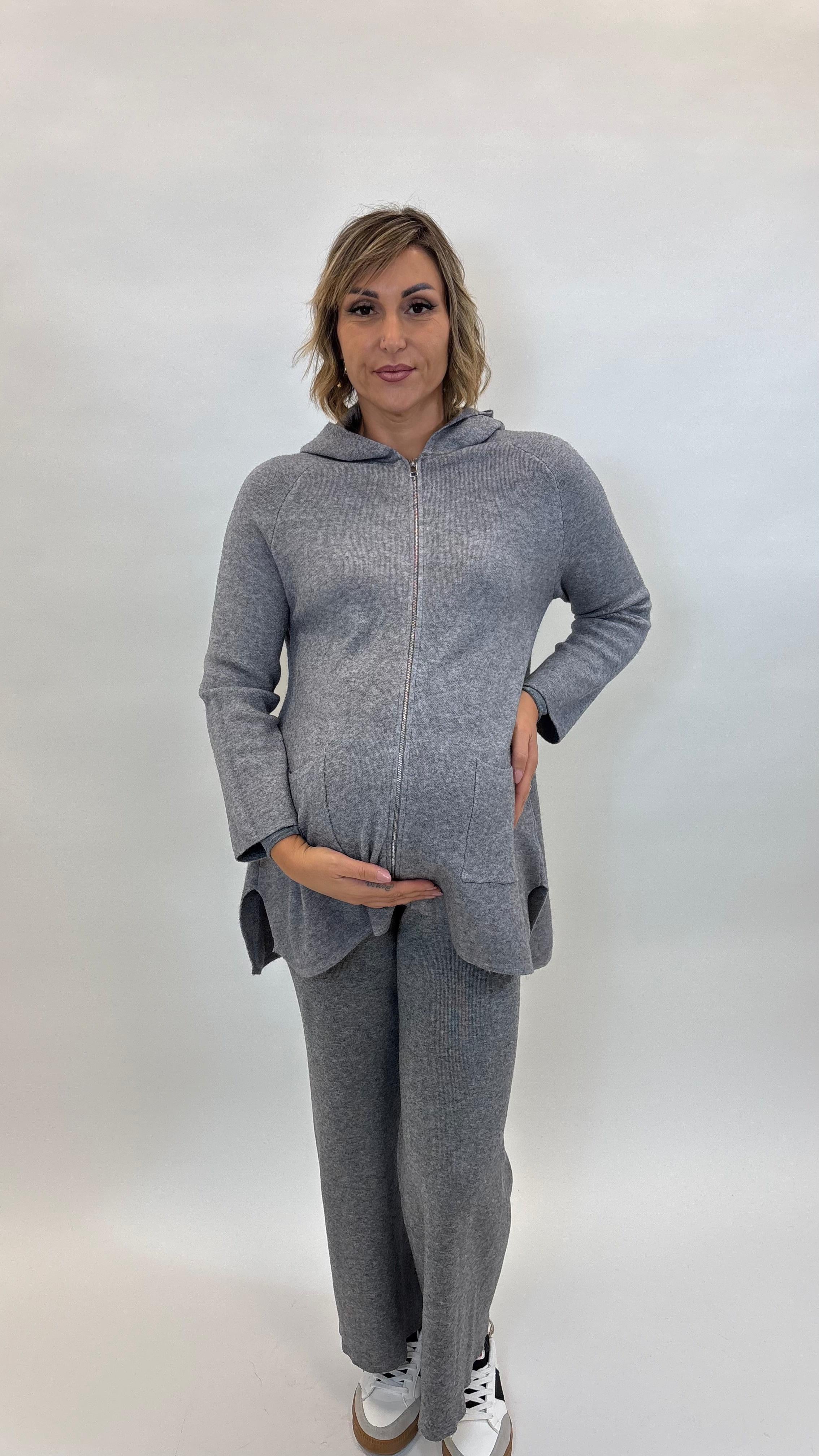 Maxi Pull con Zip Grigio Perla