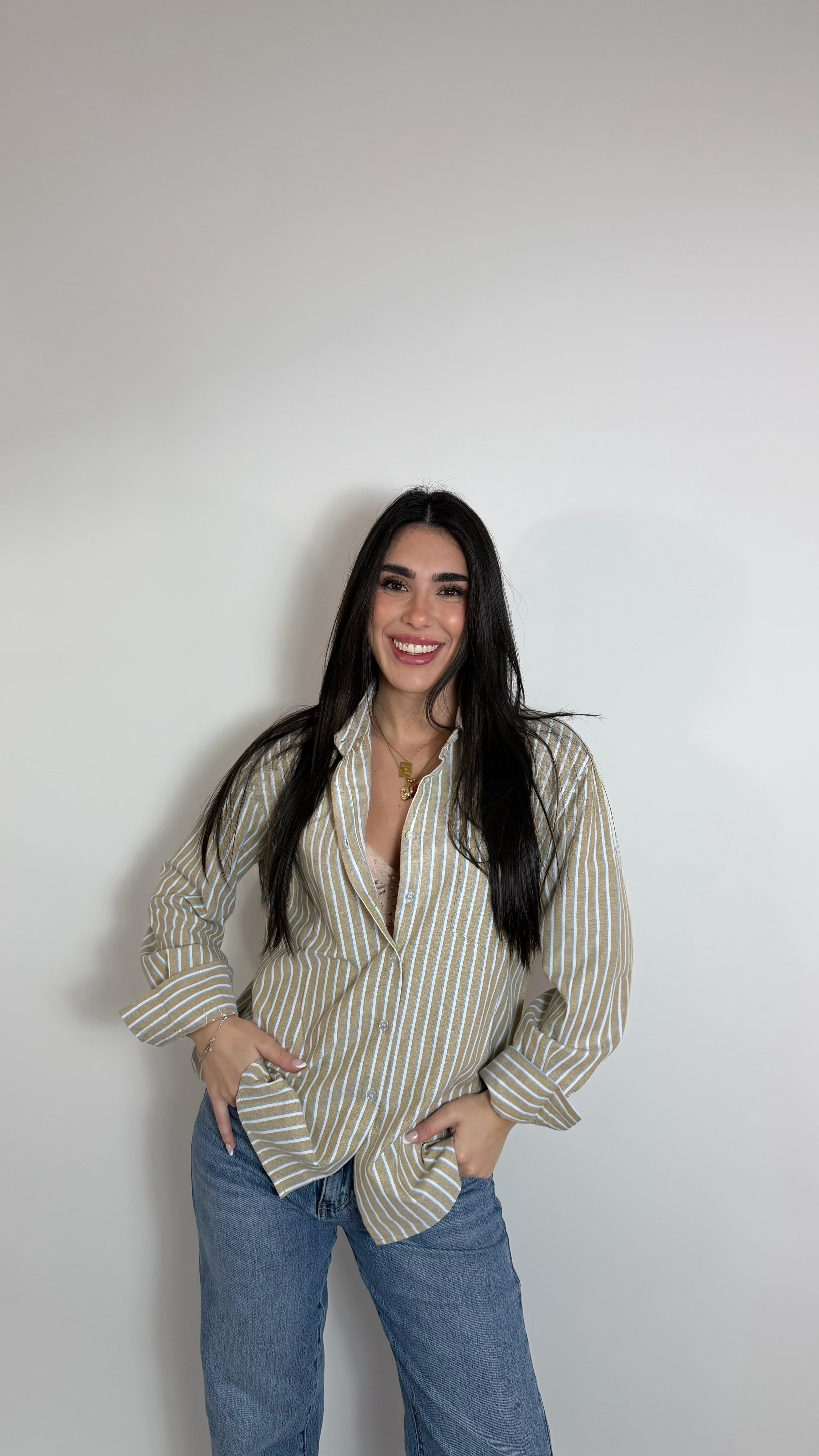 Camicia Cotone Grezzo Stripes Nude