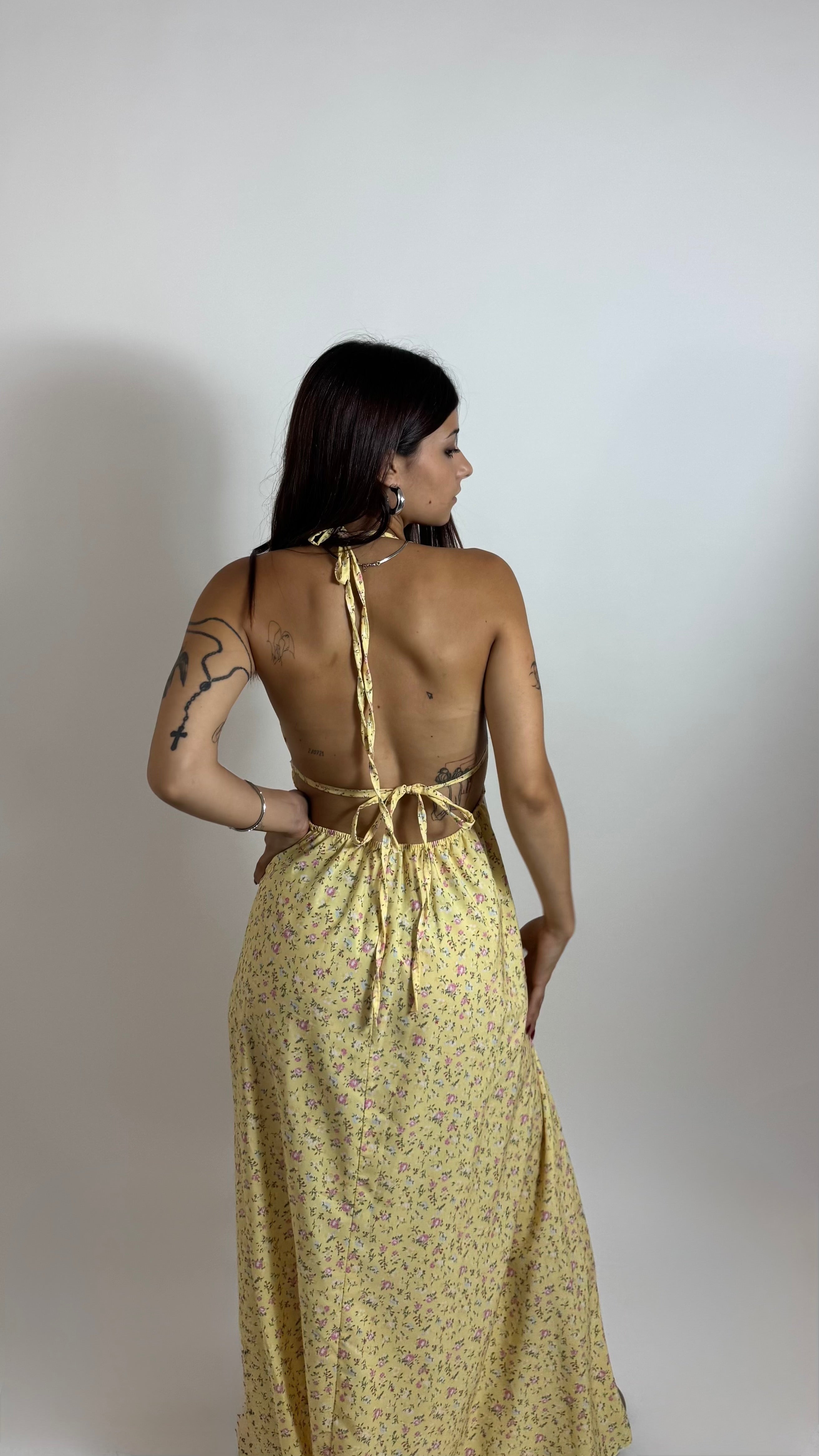 Abito Halter Flowers Yellow