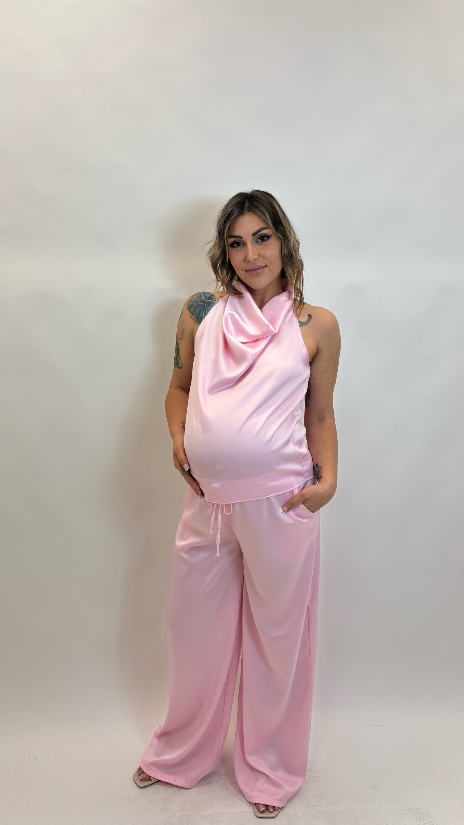 Set Silk Top & Pants Rosa
