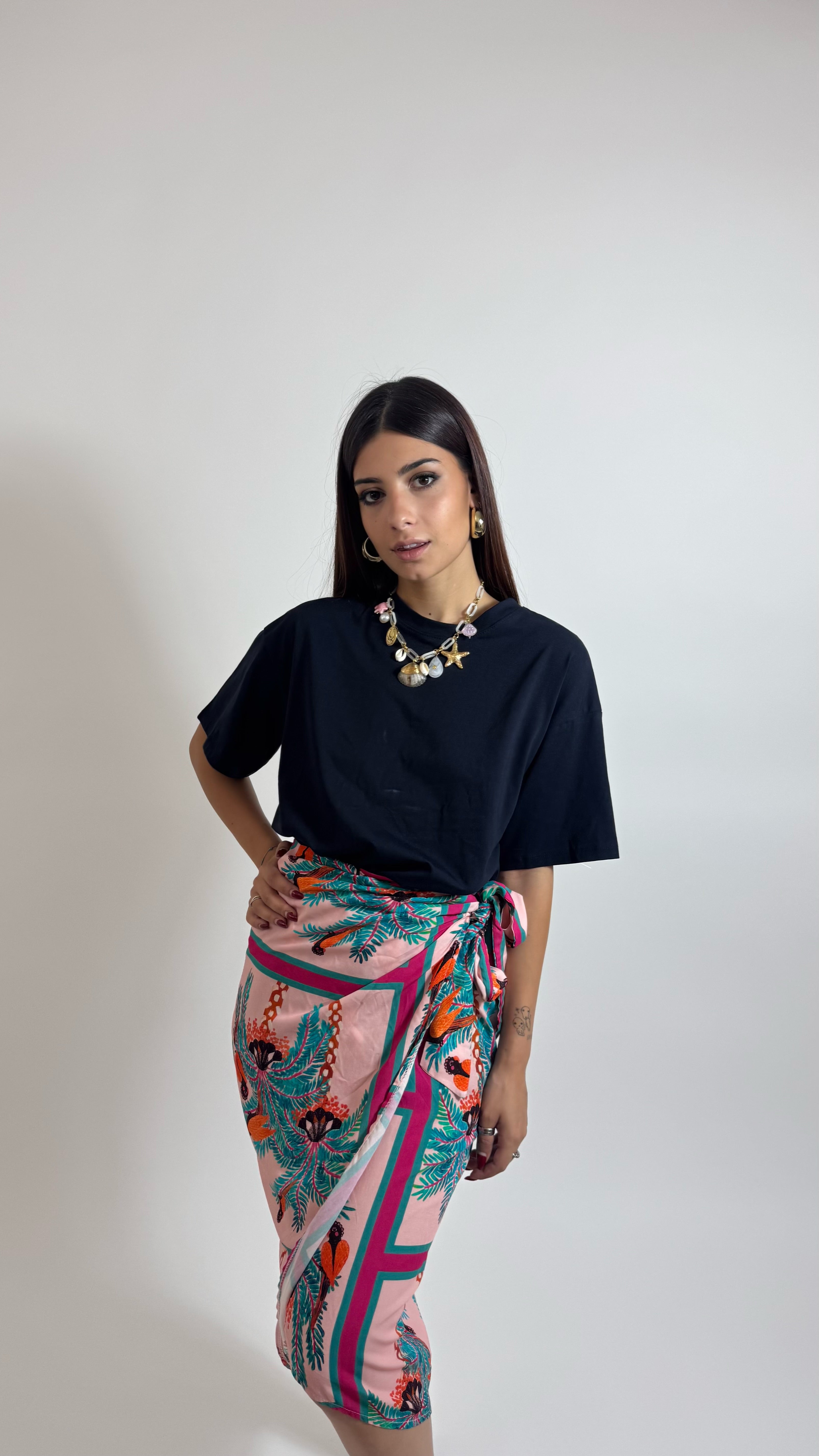 Gonna Pareo Midi Palms Pink