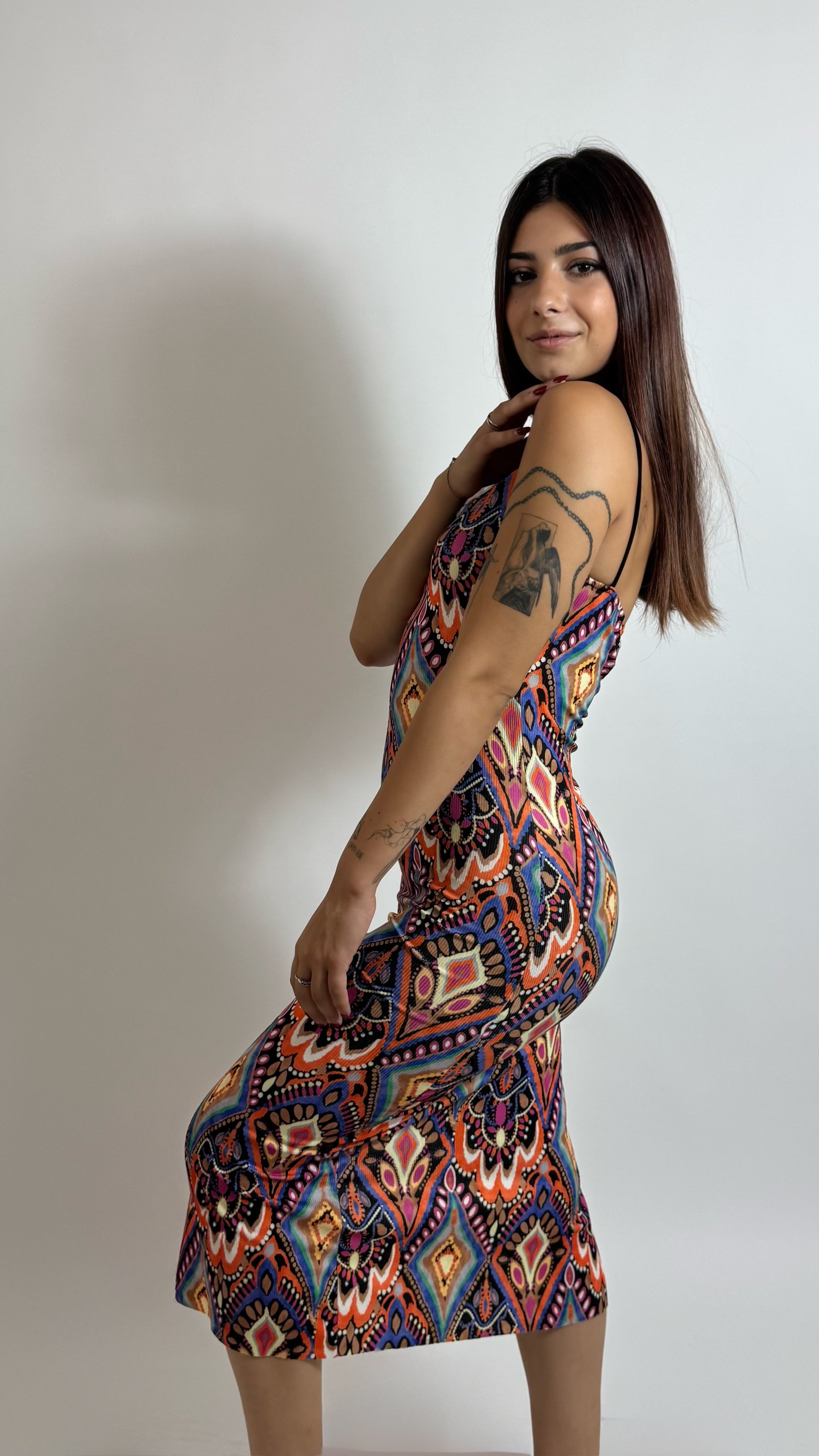 Abito Boho Midi Stampa Black