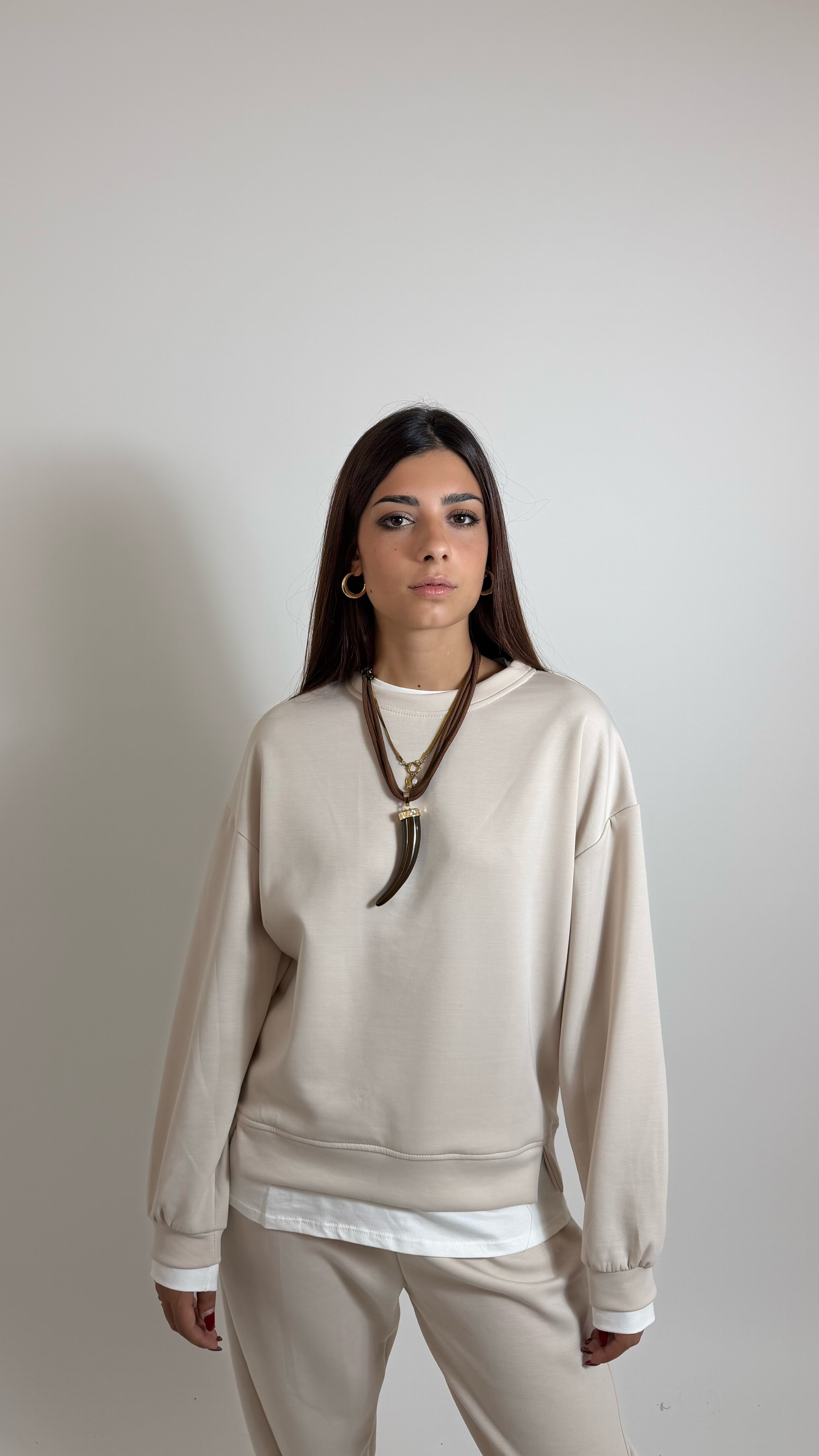 Felpa Con Maglia Over Nocciola