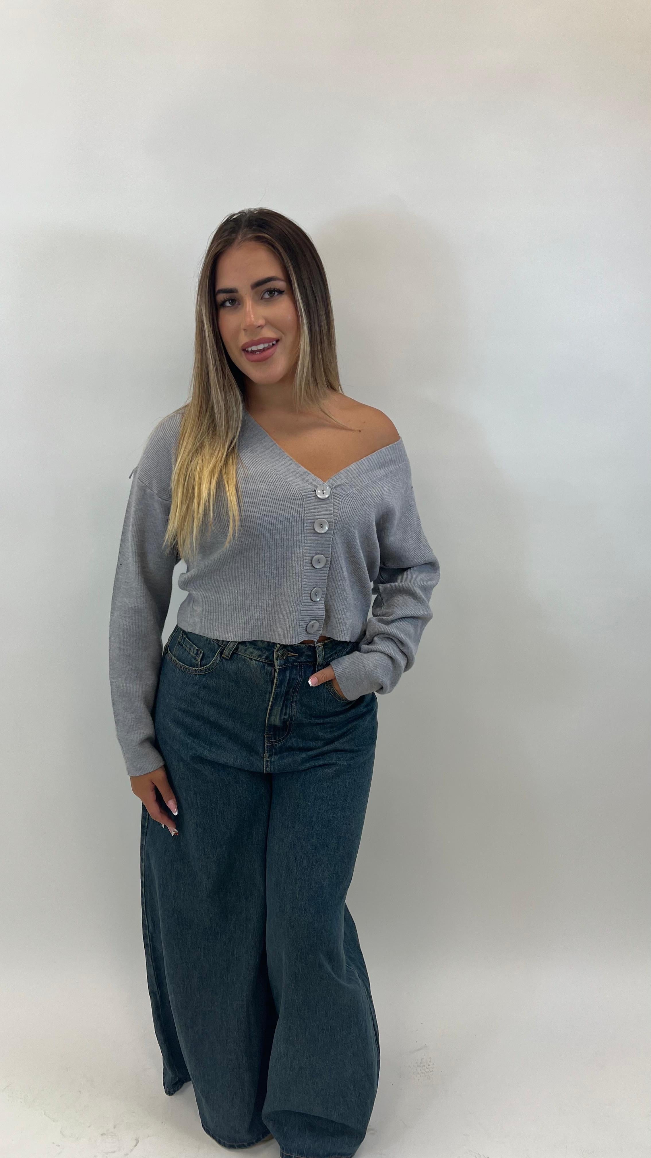 Pull Bottoncini Maglina Morbida Grigio Perla