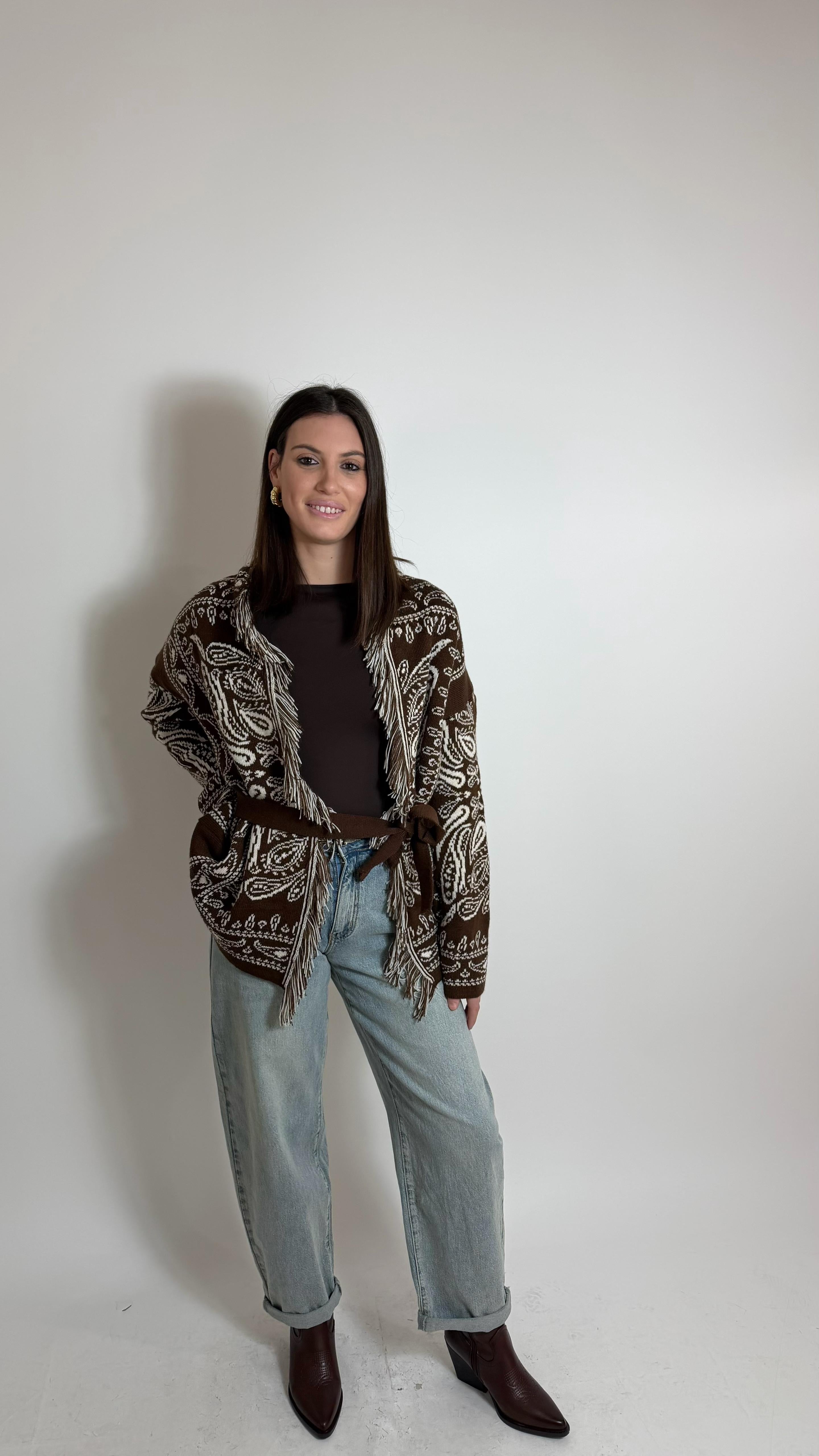 Cardigan Etnico White&Choco