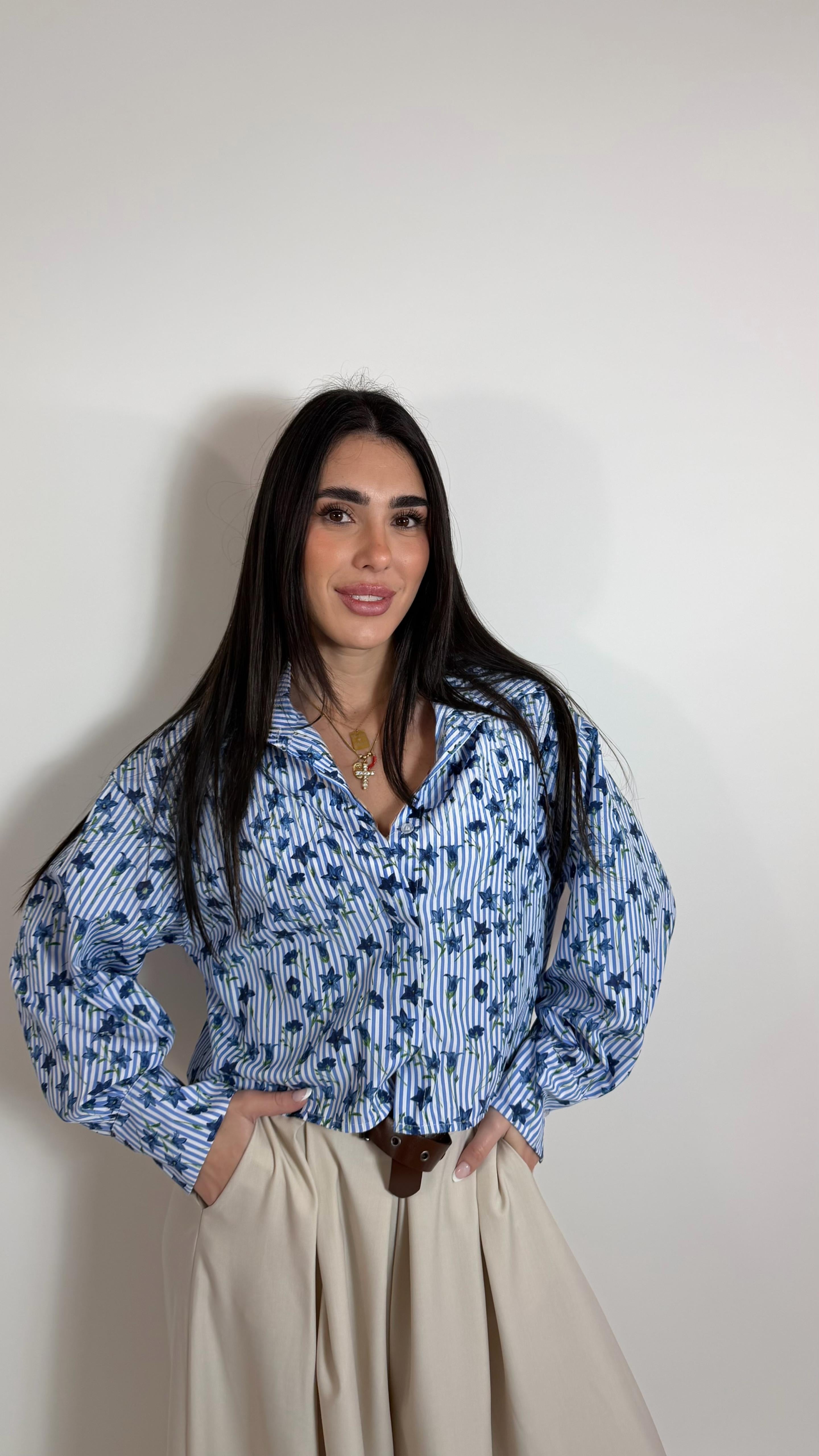 Camicia Romantic Bloom Sky Blue