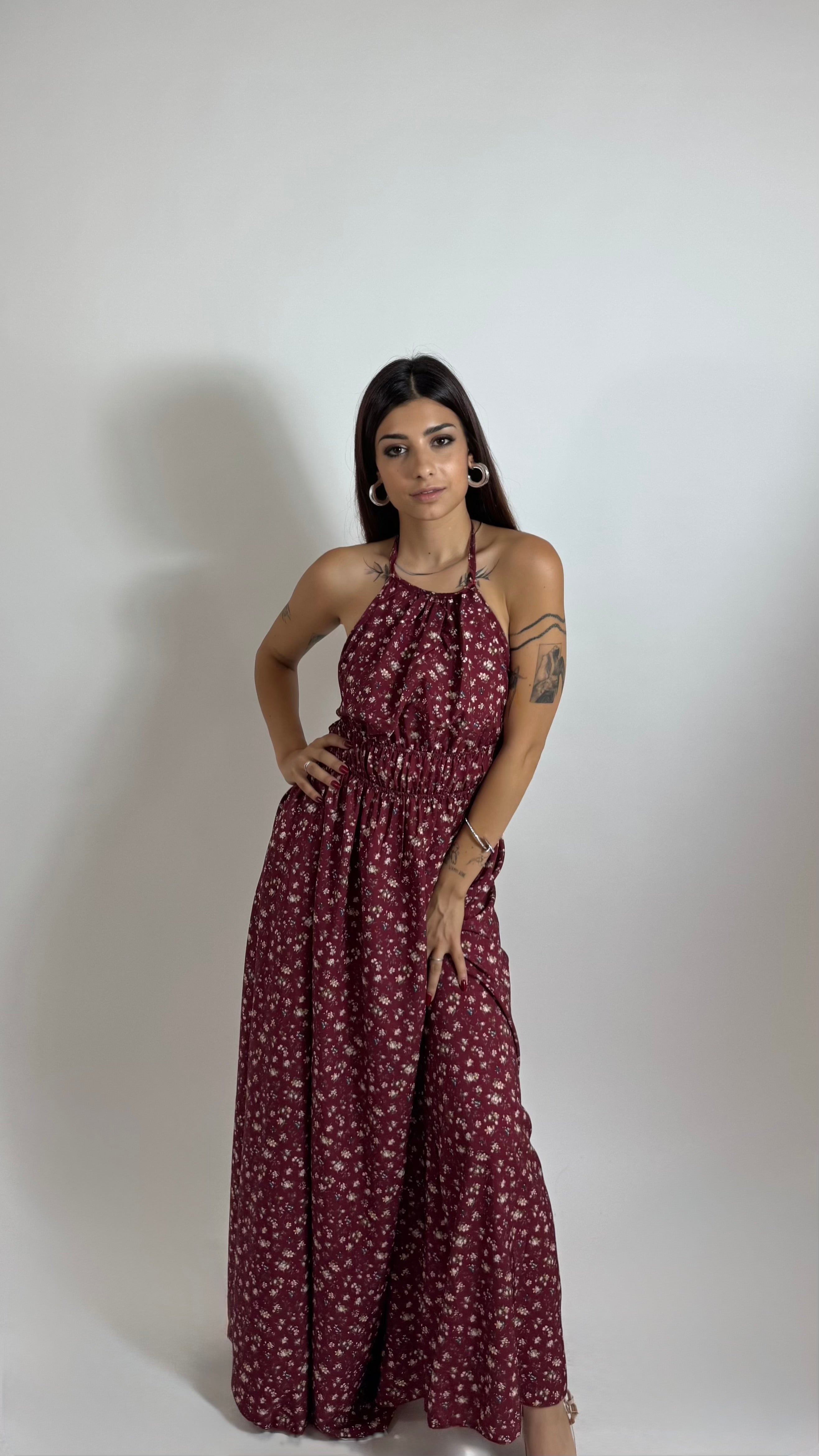 Abito Halter Flowers Rosso India